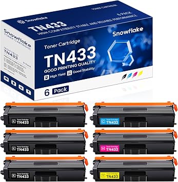 TN433 TN-433 Toner Cartridge Set Compatible TN433BK TN433C TN433M TN433Y Toner Cartridge Replacement for Brother TN433 MFC-L8900CDW HL-L8360CDW MFC-L8610CDW Printer 6 Pack.