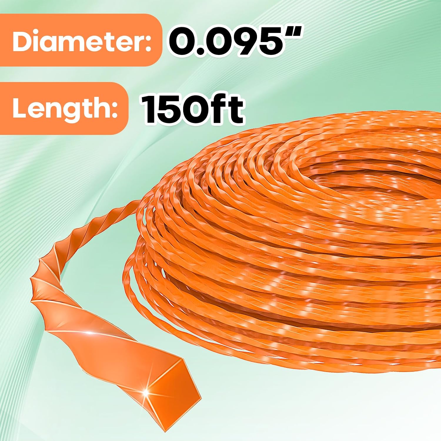 String Trimmer Line .095", 150 Feet Weed Eater String | Twisted Trimmer Line for Universal Replacement, Orange Premium Nylon String Trimmer Line For Medium& Heavy Grass&Weeds thumbnail