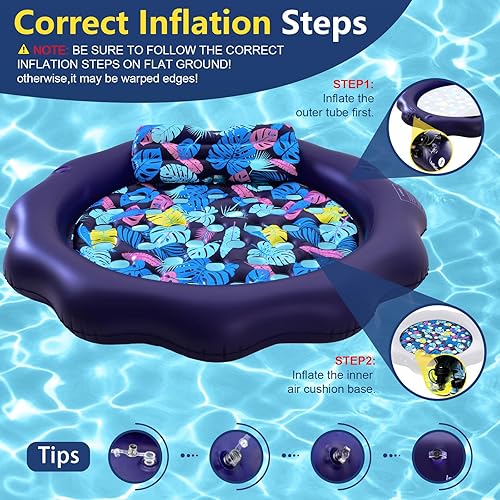 Miniatura 4 de Flotadores inflables de piscina tamaño adulto 77 pulgadas XL alfombra flotante de bronceado resistente tumbona de balsa de refrigeración con