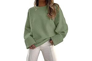 Oversized Green Crewneck Sweater for Women 2024