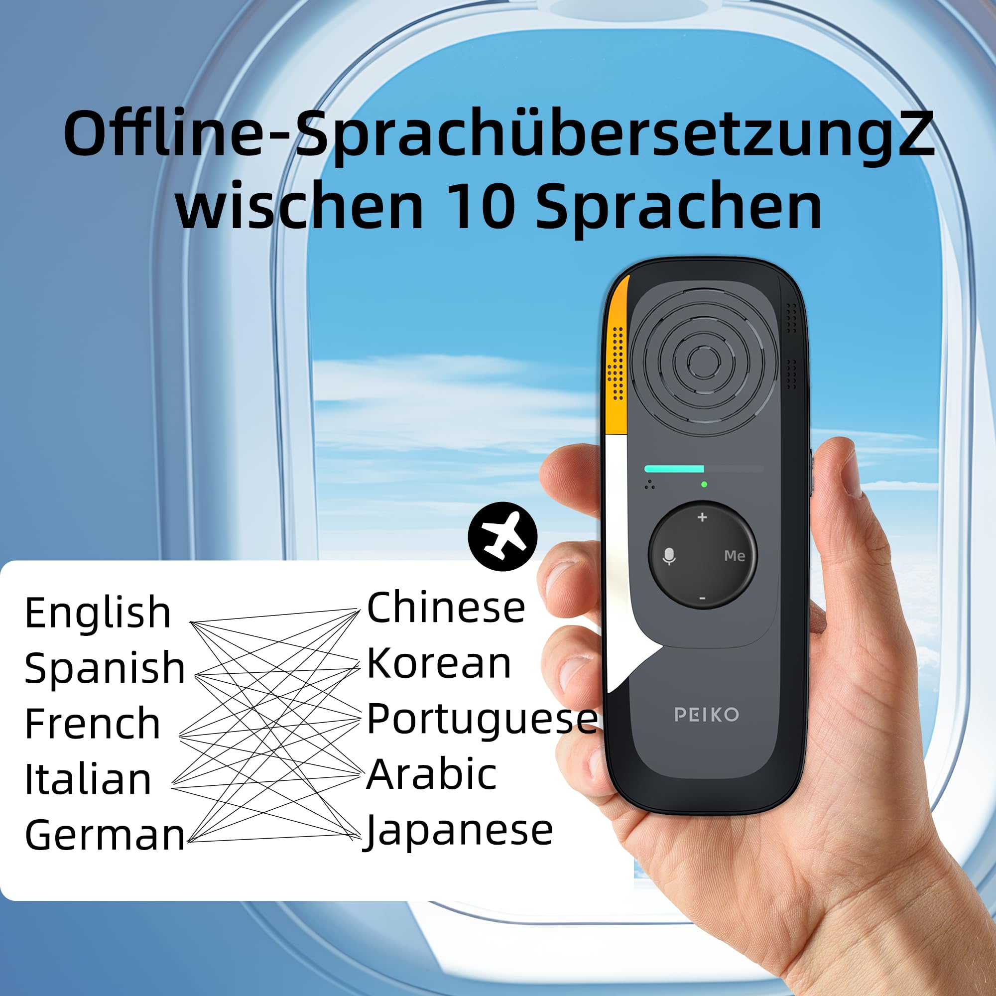 Peiko Sprachübersetzer Gerät – KI-Echtzeit-Übersetzer mit 75 Sprachen & 136 Akzenten, Zwei-Wege-Offline-Übersetzung, Mini Translator für Reisen, Lernen & Geschäftsreisen