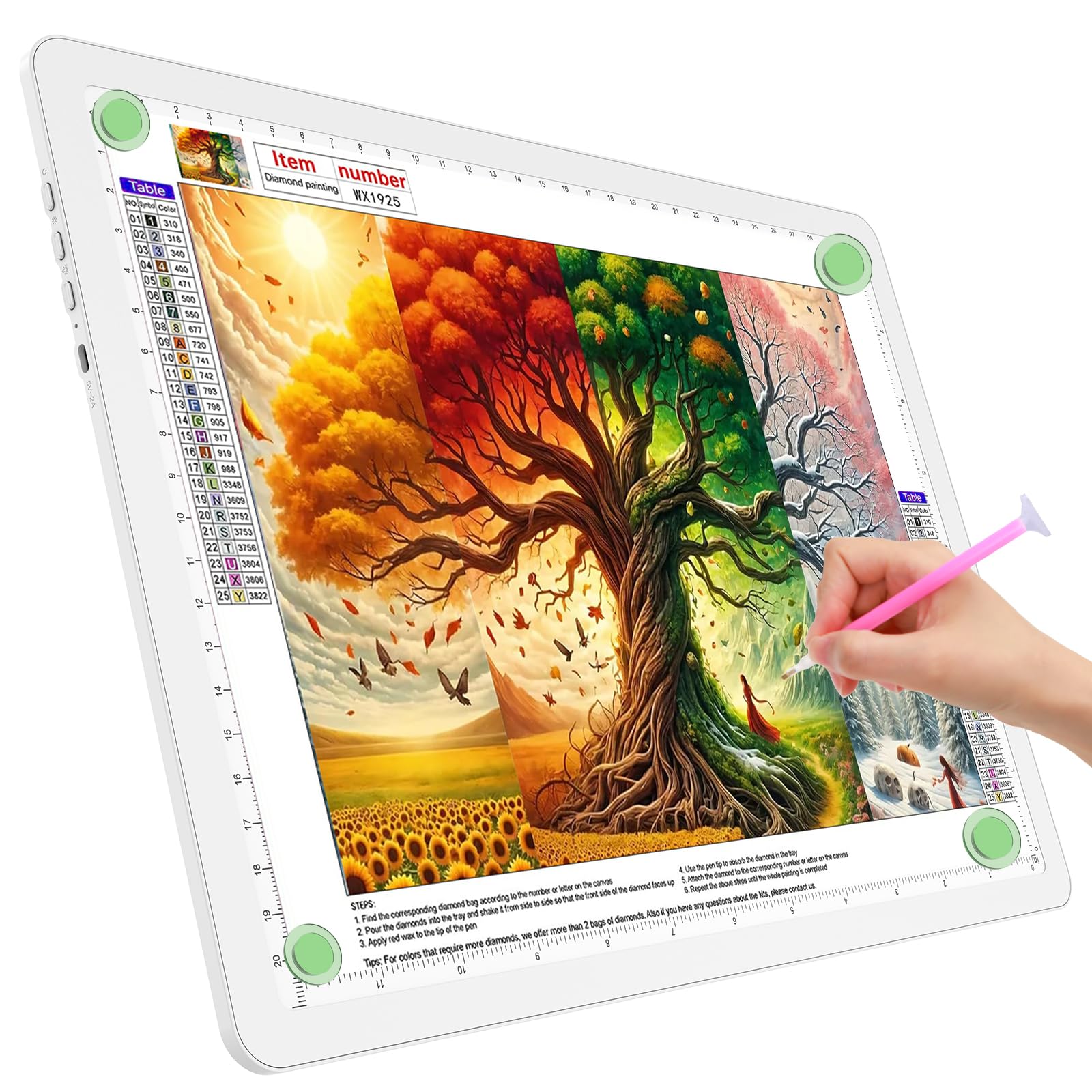 TOHETO A4 Leuchttisch für Diamantmalerei, Ultraheller Leuchtkasten mit Seitliche Tasten, LED Licht Pad zum Nachzeichnen, Lichtplatte Lichttafel zum Skizzieren, Zeichnen, Tattoo, Designen (Weiß)