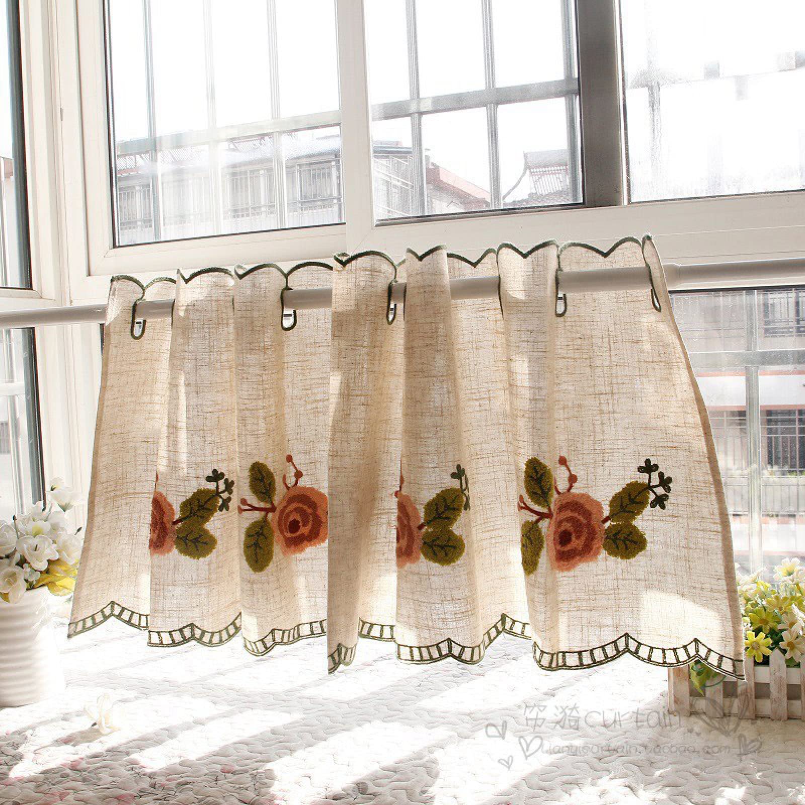 Amazon カフェカーテン 麻混 カラー 遮光 カーテン おしゃれ 姫系 小窓 レースカーテン 出窓 可愛い 間仕切り カーテン 短め 和室 目隠し カフェカーテン フラワー 可愛い 透け感 花柄 115 60cm 目隠し 可愛い キッチン リビング 本棚 下駄箱 のれん オンライン通販
