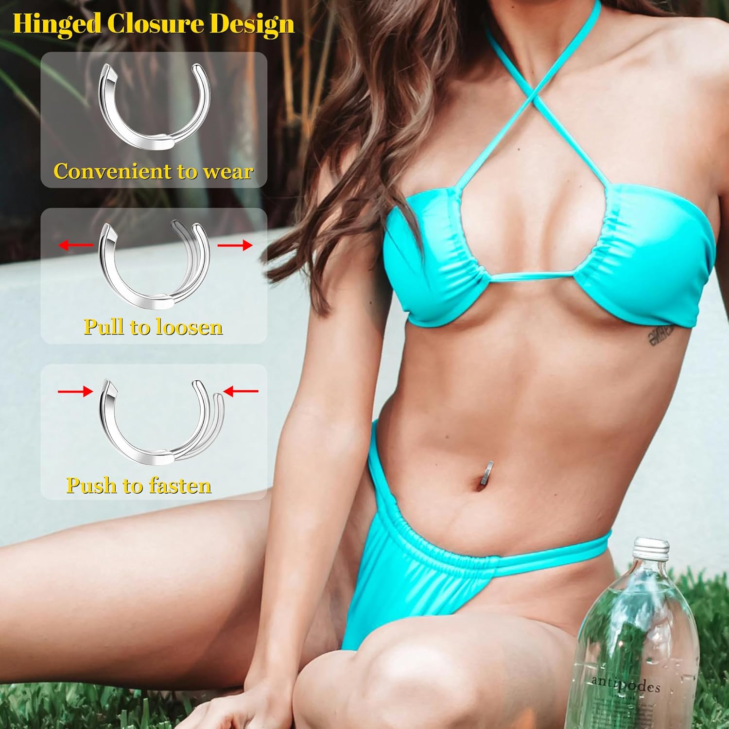 14G 9Pcs Surgical Steel Petite Belly Ring for Women Shiny CZ Clicker Belly Button Ring Hypoallergenic Curved Barbell Navel Ring Simple Floating Belly Piercing Jewelry Pack - Image 6