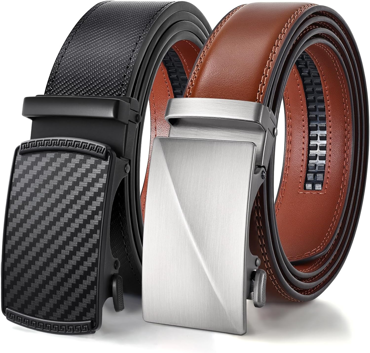 BELTROAD Ratchet Belts for Men- 2-Pack Men‘s Ratchet Adjustable Click Slide Belts for Dress Casual 1 3/8" Leather Belt Gift