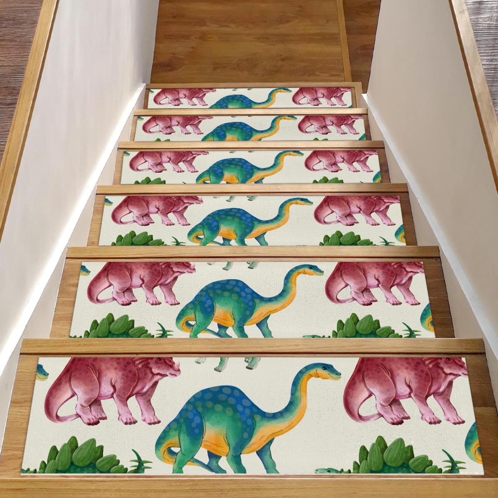Alfombra para escaleras de dinosaurios para un hogar seguro y feliz en familia