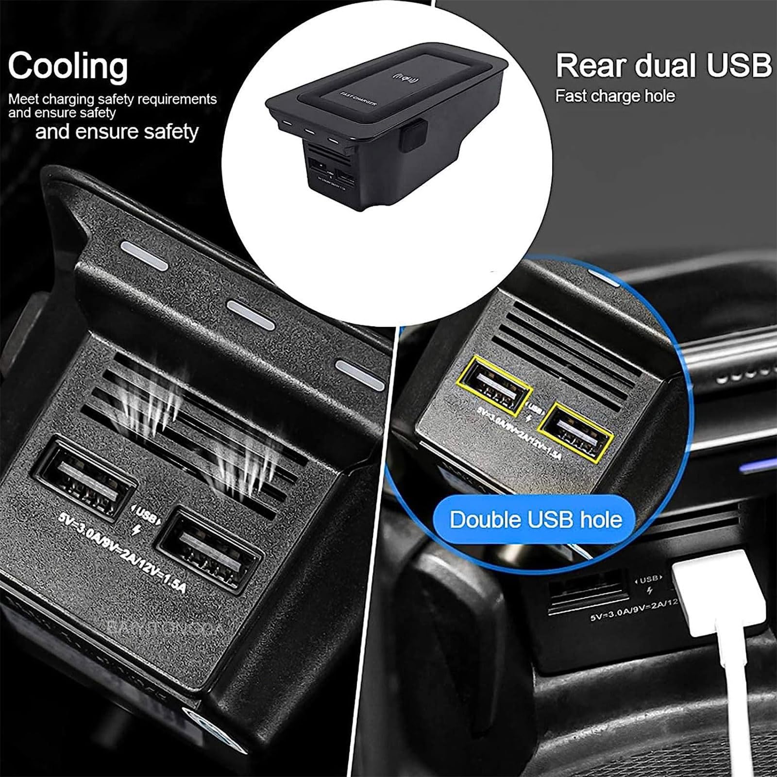 Bezprzewodowa ładowarka do telefonu XC90, XC60, S90, S60, V90, V60, akcesoria do ładowarki samochodowej, konsola środkowa, z 2 portami USB, Plug and Play, łatwa instalacja