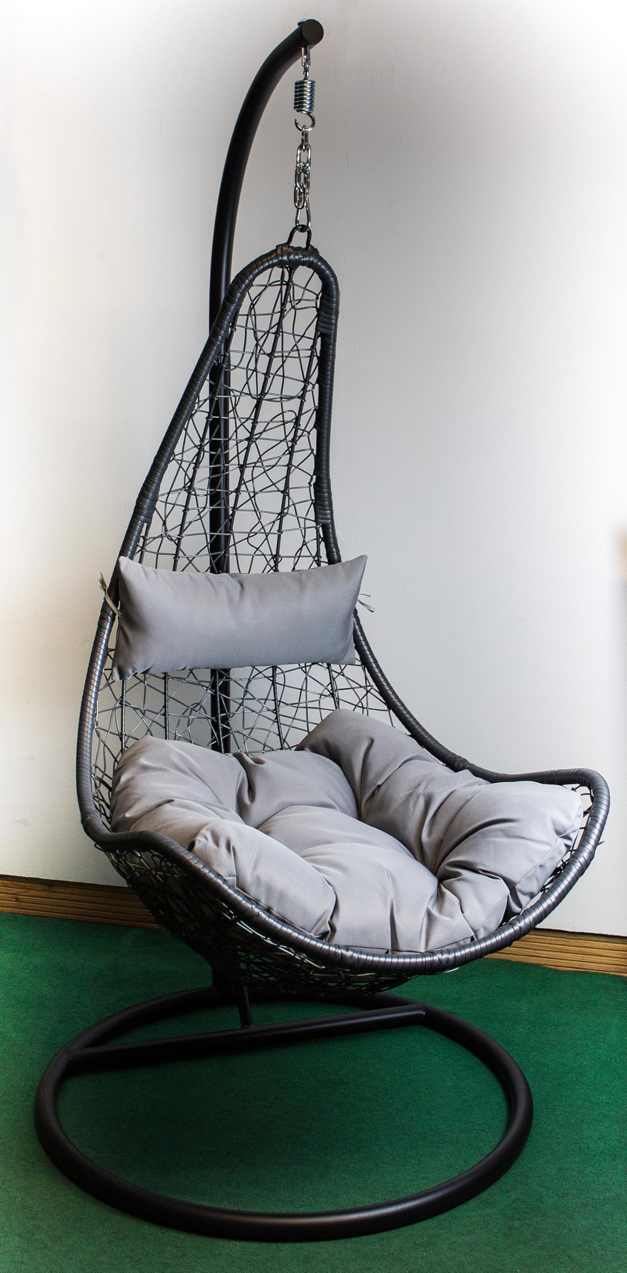 AVANTI TRENDSTORE - Gabiano - Sedia sospesa in acciaio verniciato a polvere con cuscini in poliestere di colore grigio Dimensioni LA 105x195 cm