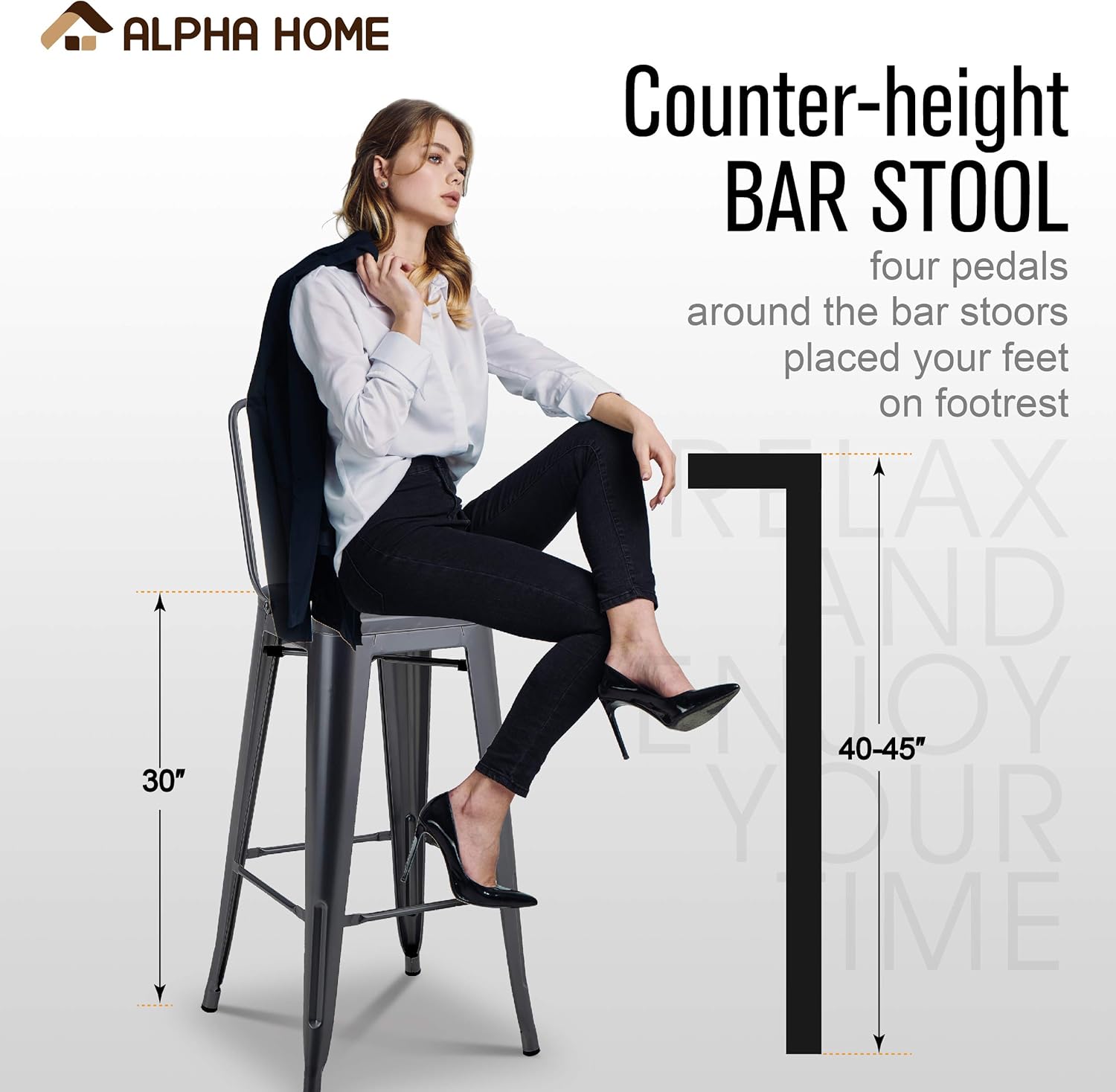 Buy Alpha Home Metal Bar Stool Patio Stool 30 Inches Counter Height Stools Set Of 4 With Low Back Bar Chair For Indoor Outdoor Kitchen Weight Capacity 350 Lb