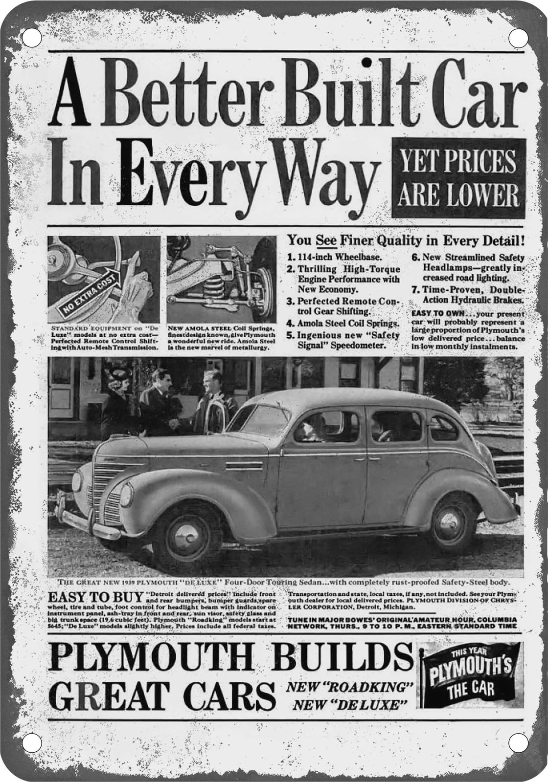 Miaomansenstore Metal Sign - 1939 Plymouth Vintage Ad 20 - Old Retro Rusty Look Home Decor