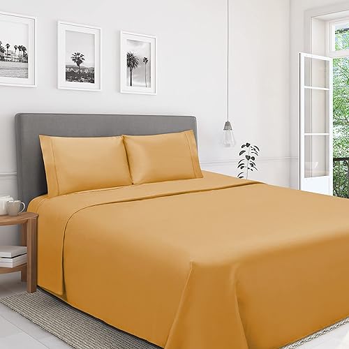 Superior Juego de sábanas de algodón egipcio de 1200 hilos, incluye 1 sábana bajera elástica con bolsillo profundo, 1 sábana encimera, 2 fundas de