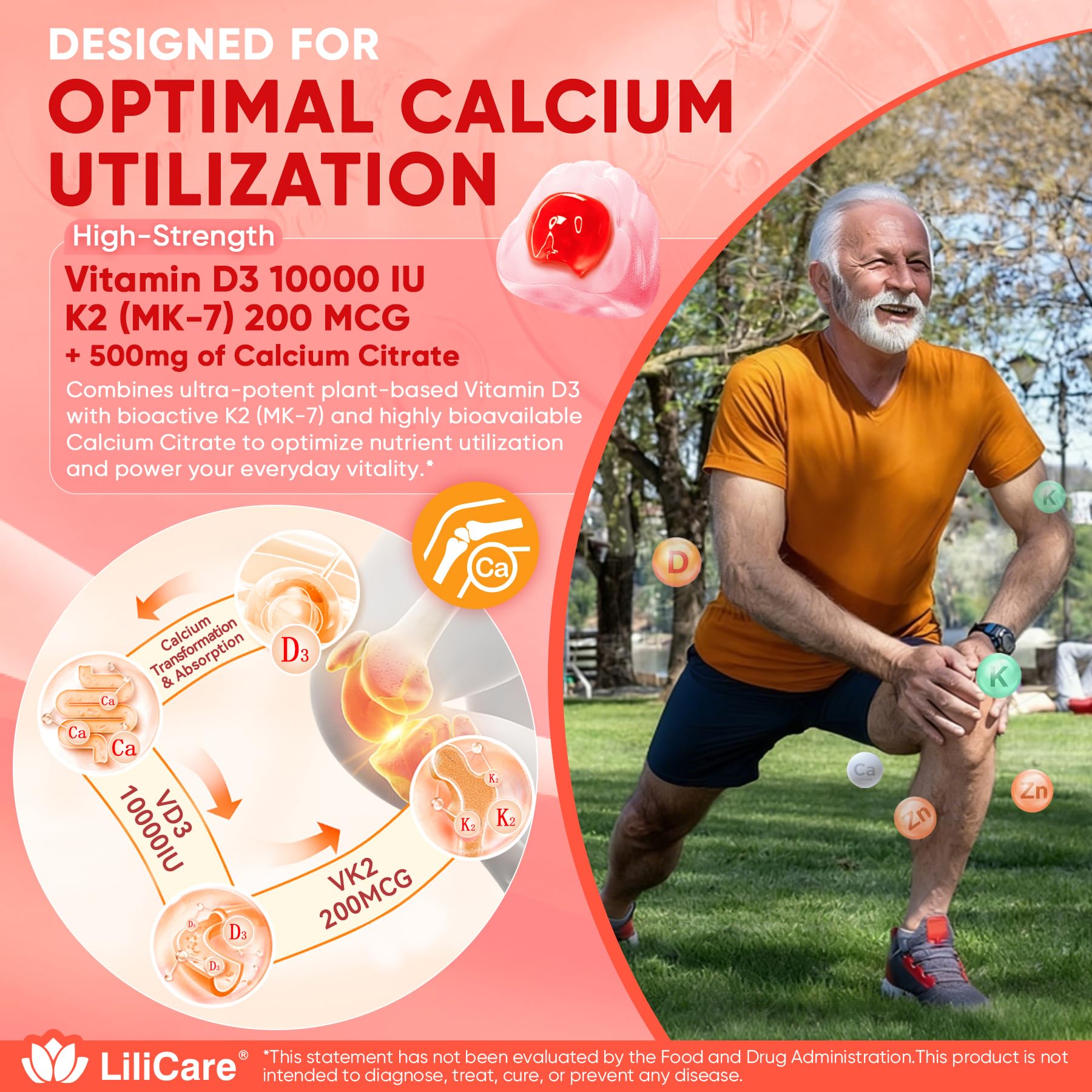 Vitamin D3 K2 Gummies 5,000 IU / 10,000 IU, Calcium + Magnesium,Vegan,60Cts — Amazon image 3