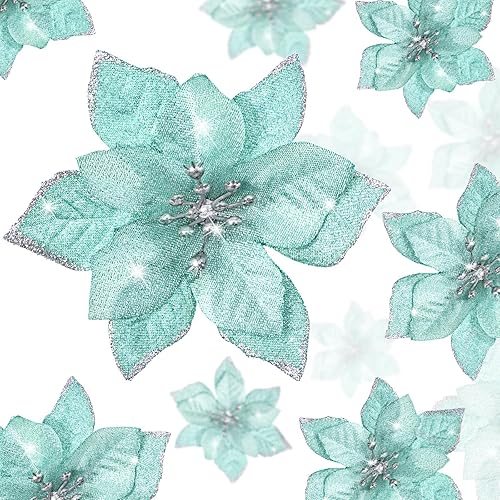 Miniatura 103 de 36 piezas de 3 tamaños de flores artificiales de Navidad con purpurina de Navidad para decoración de árbol de Navidad, Año Nuevo, decoración