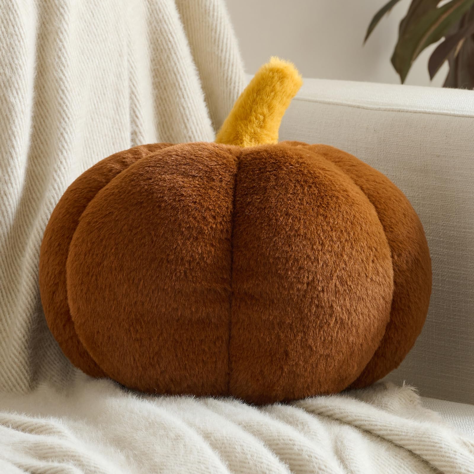 Photo 1 of **2 PACK***Znhinery Pumpkin Pillows, Halloween Fall Throw Pillow, Pumpkin Shaped Pillow for Couch, Cute Stuffed Pumpkins, Autumn Decorative Cushion (Brown, 8.6 Inches)