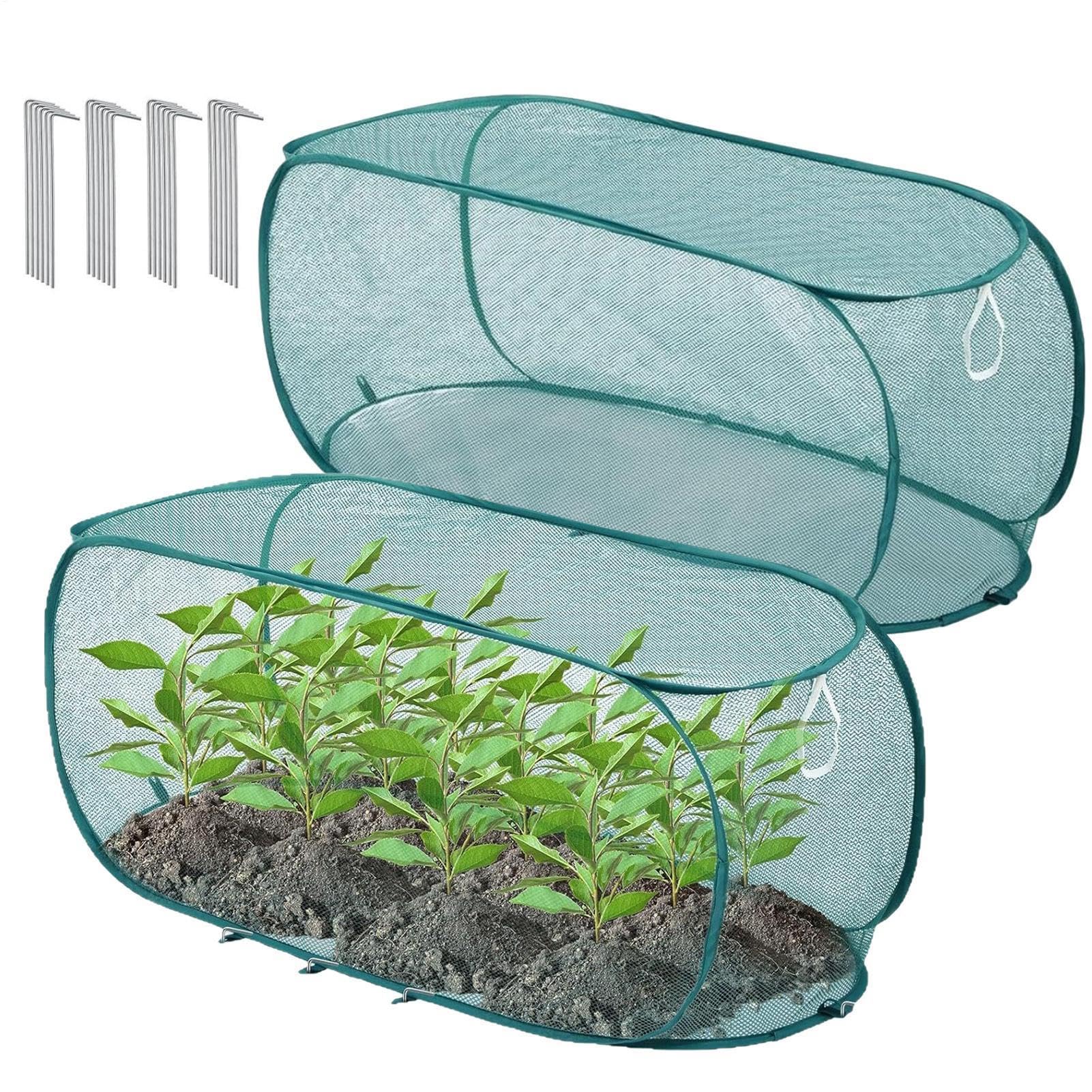 2pcs Pop-Up Garden Mesh Net Cover, Foldable Plant Protection Tent Portable Plant Mesh Cover Fruit Cage Greenhouse Netting For Vegetable Strawberry Flower, 100x45x40cm