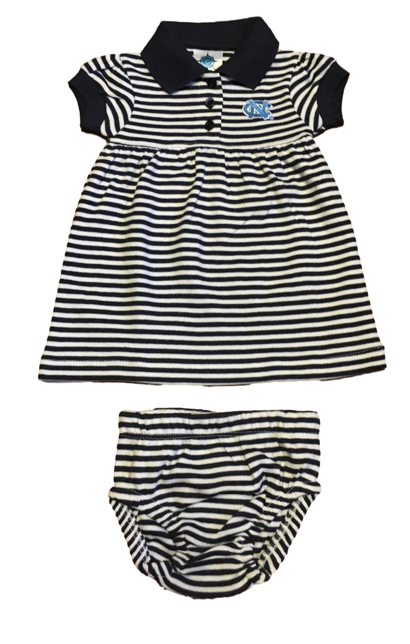 Creative Knitwear North Carolina Tarheels UNC Infant Baby Girls Navy Striped Gameday Bodysuit w/Bloomers (6-9mths)