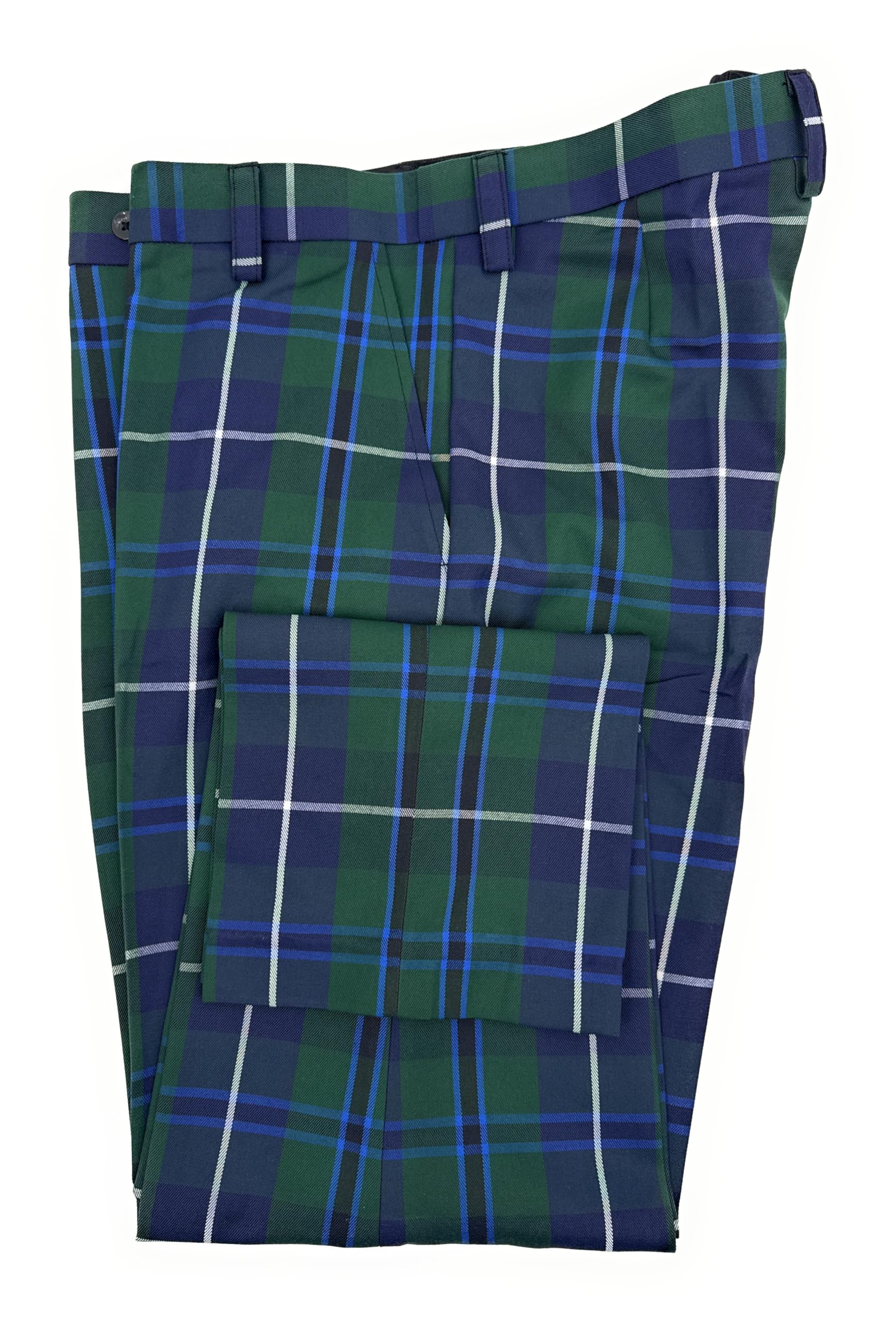 Men's Douglas Modern Tartan Trousers, Navy and Green Plaid, Stretch Fit Waistband (UK, Waist & Inseam, 42, 29)