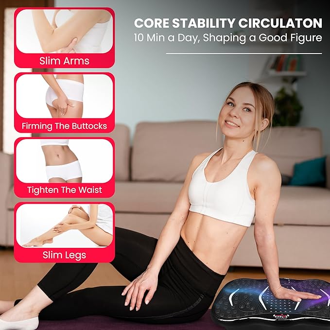 Whole Body Vibration Plate Exercise Machine 265 lbs Capacity with 99 Speed Levels, Remote Control, LED Display, Resistance Bands & Programs Home Exercise Equipment Weight Loss for Women & Men