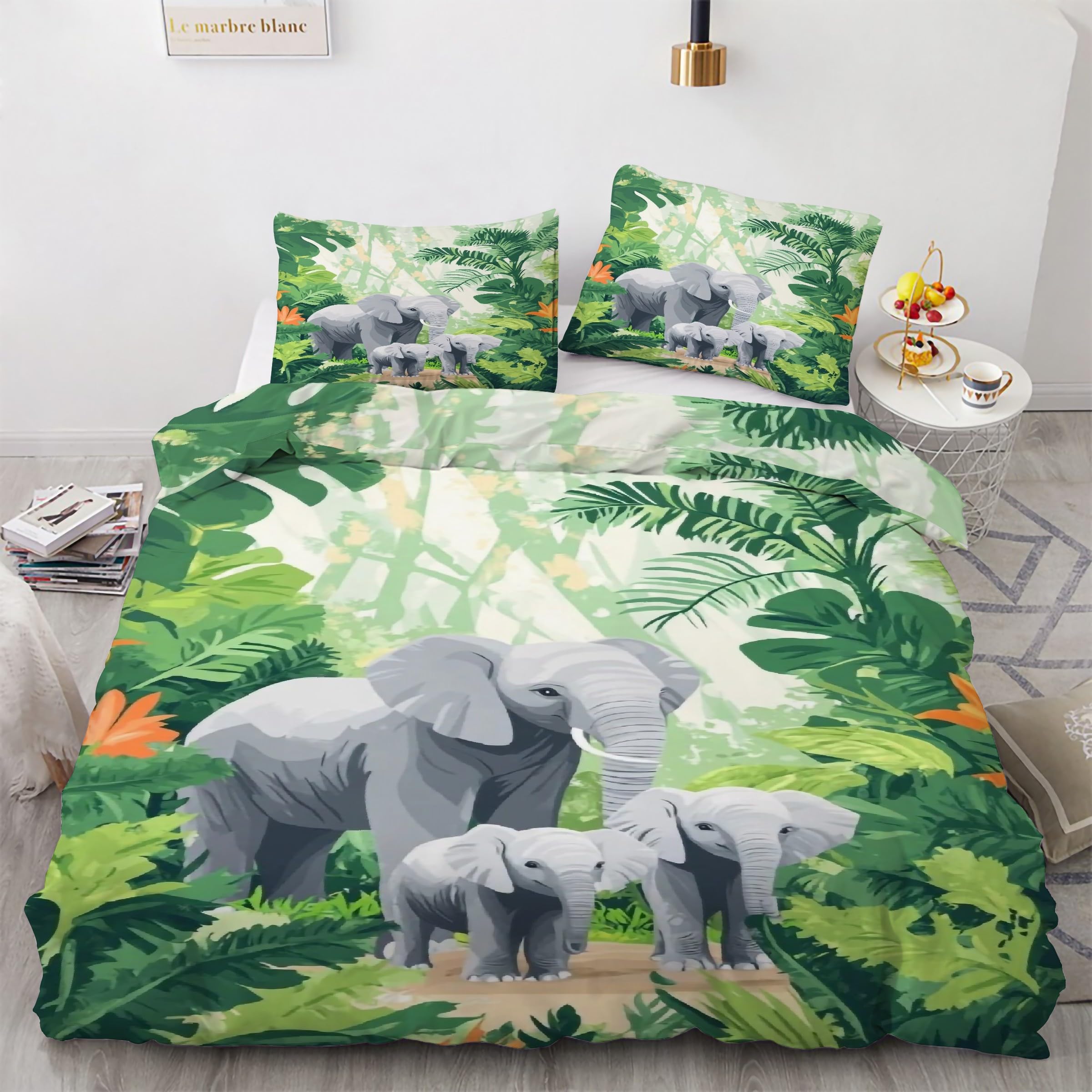 Housse de couette 160x200 motif animal imprimé éléphant en tissu doux