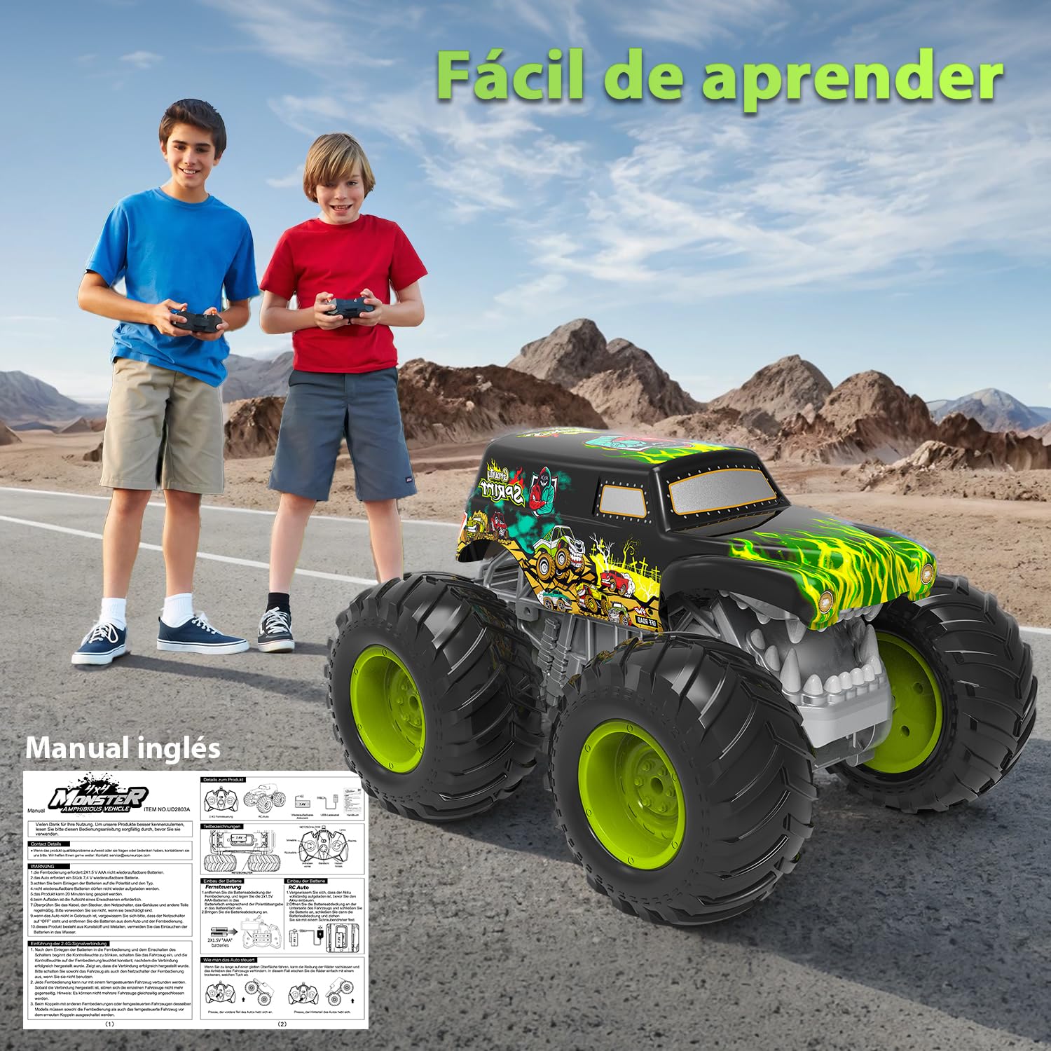 PENGBU RC 1:16 Coche Teledirigido Niños 4 Años, Monster Truck Teledirigido con Luces, 360° Rotation, ¡Anda sobre 2 Ruedas y Hace el Pino, Coches Teledirigidos para Niños de 4, 6, 8 Años