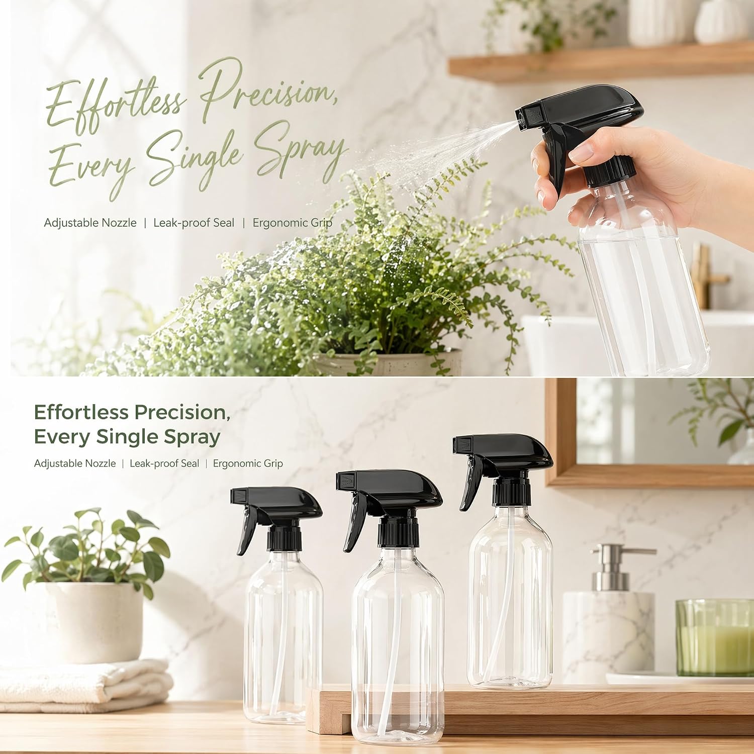 10 Packs Spray Bottle,10 Oz/300ml Fine Mist Water Spray Bottles, Plastic Refillable Containers with Adjustable Nozzle for hair, pets, plants, cleaning