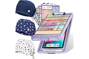 Nursing Clipboard with Storage by Tribe RN with Adjustable Scrub Caps