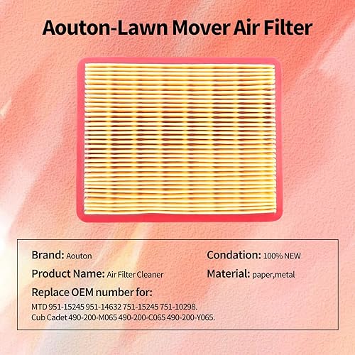Miniatura 5 de Aouton 951-15245 Filtro de aire para motores MTD 751-15245 Cub Cadet 490-200-M065 159cc 1X65 5X65 6X65 8X65 196cc 5X70 6X70 7X70 SC 700 E Self