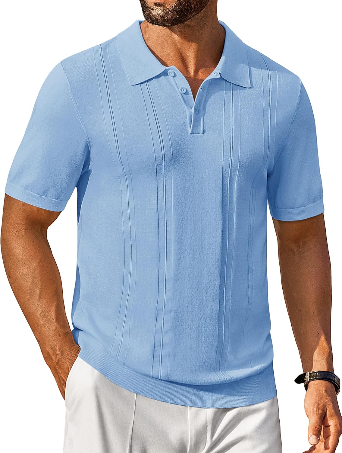 Cotrasen Mens Short Sleeve Knit Polo Shirts Regular Fit Collared T-Shirts Casual Lightweight Golf Polo