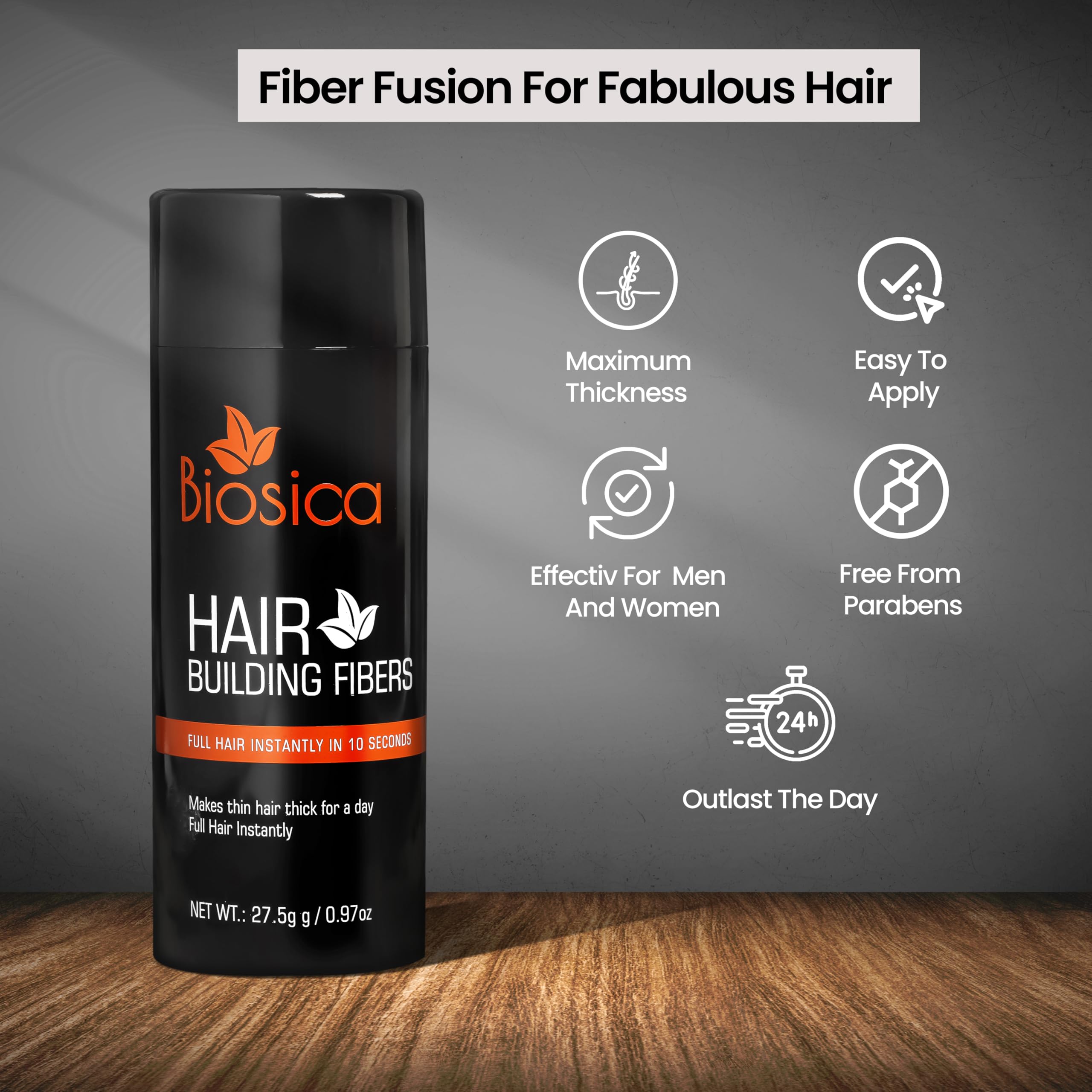 Biosica Hair Building Fibers 27.5Gm - For Thin & Fine, Hair Thickening Fibers For Men & Women, Like Caboki,Toppik etc. (Black) 3