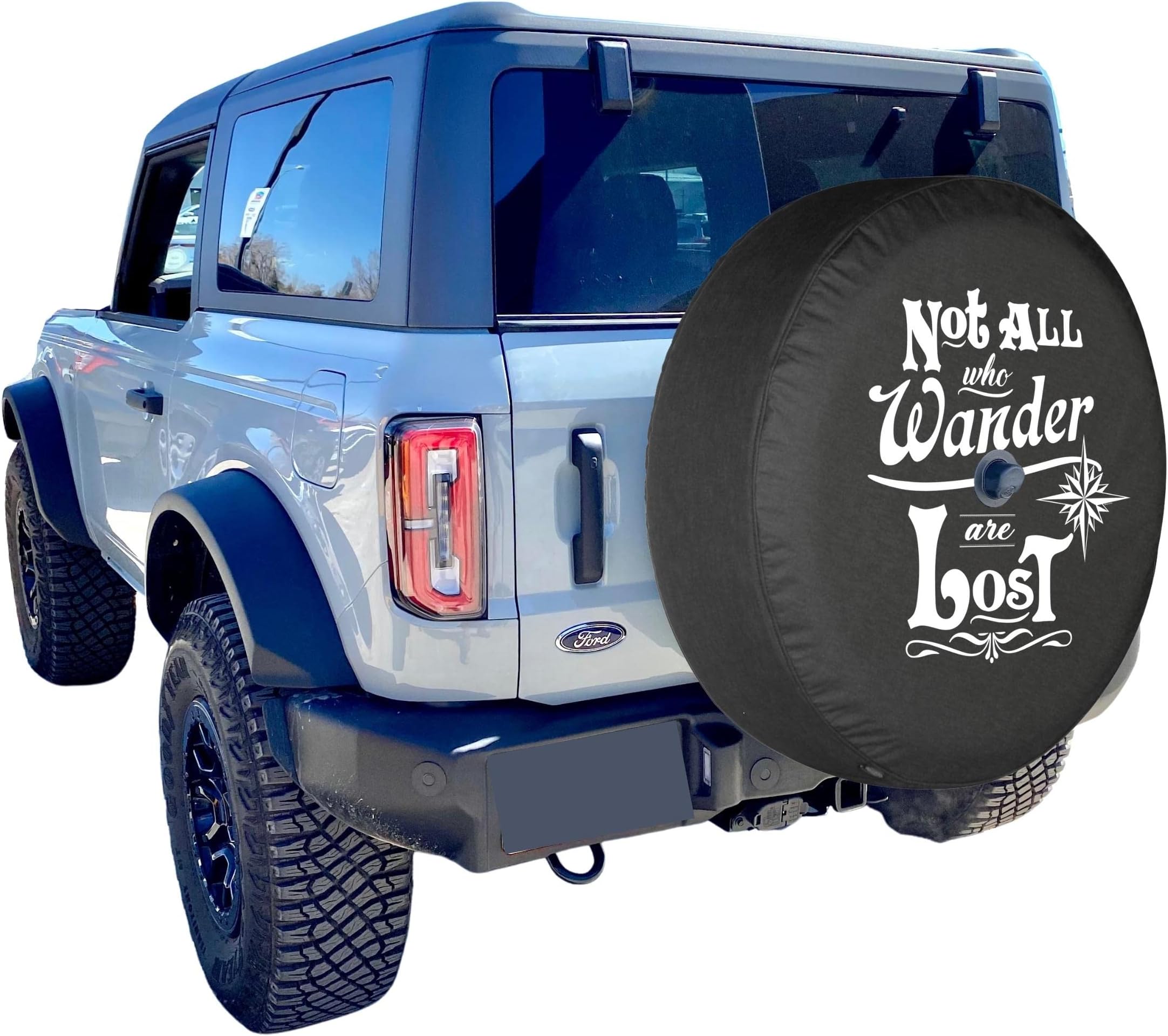 Boomerang® USA - 37" Soft Tire Cover - Not All Who Wander - Compatible with Ford Bronco (with Back-up Camera) - (2021-2024) - Raptor