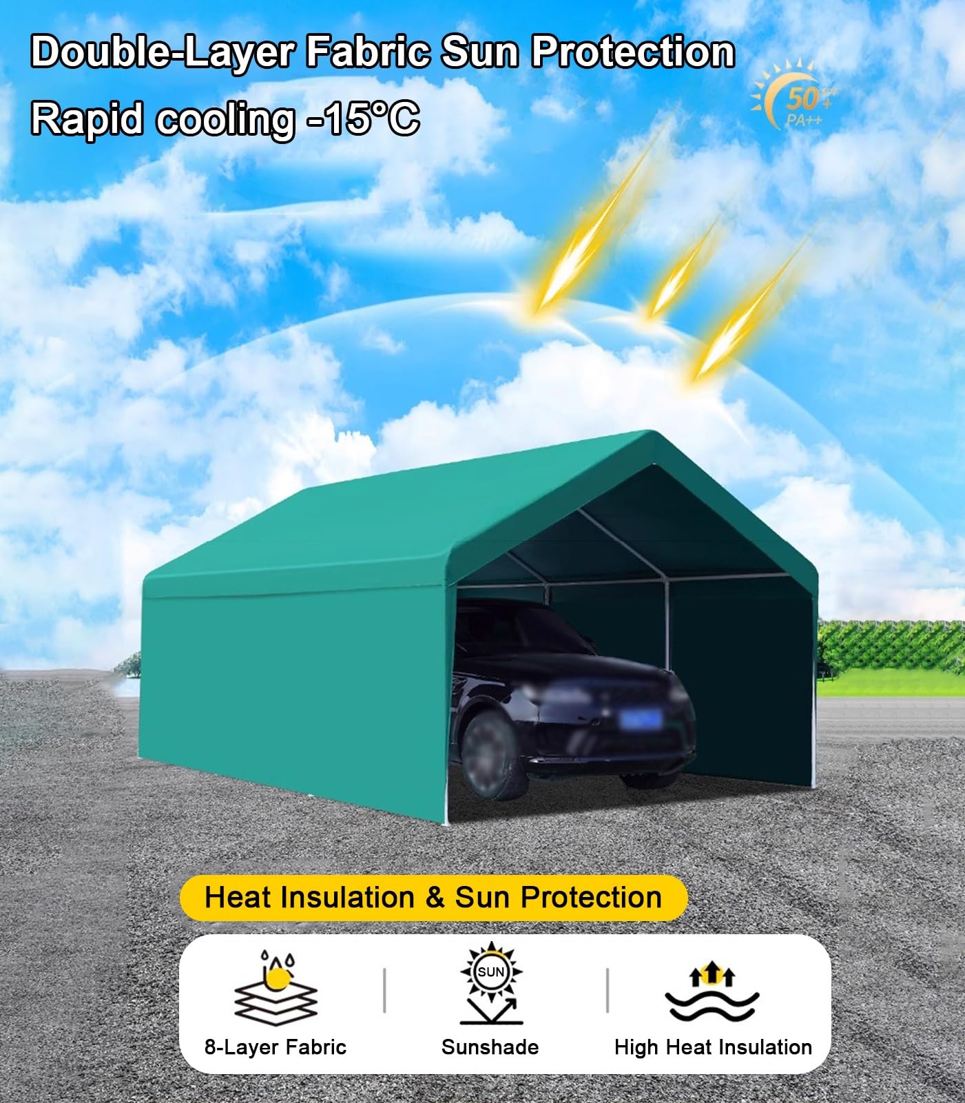 Großer Metallcarport Mit Verstärktem Rahmen, Grünes Allwetter-Carport-Zelt Für Traktor, LKW, Wohnmobil Und SUV(9.8x19.6x6.5 ft) Garten
