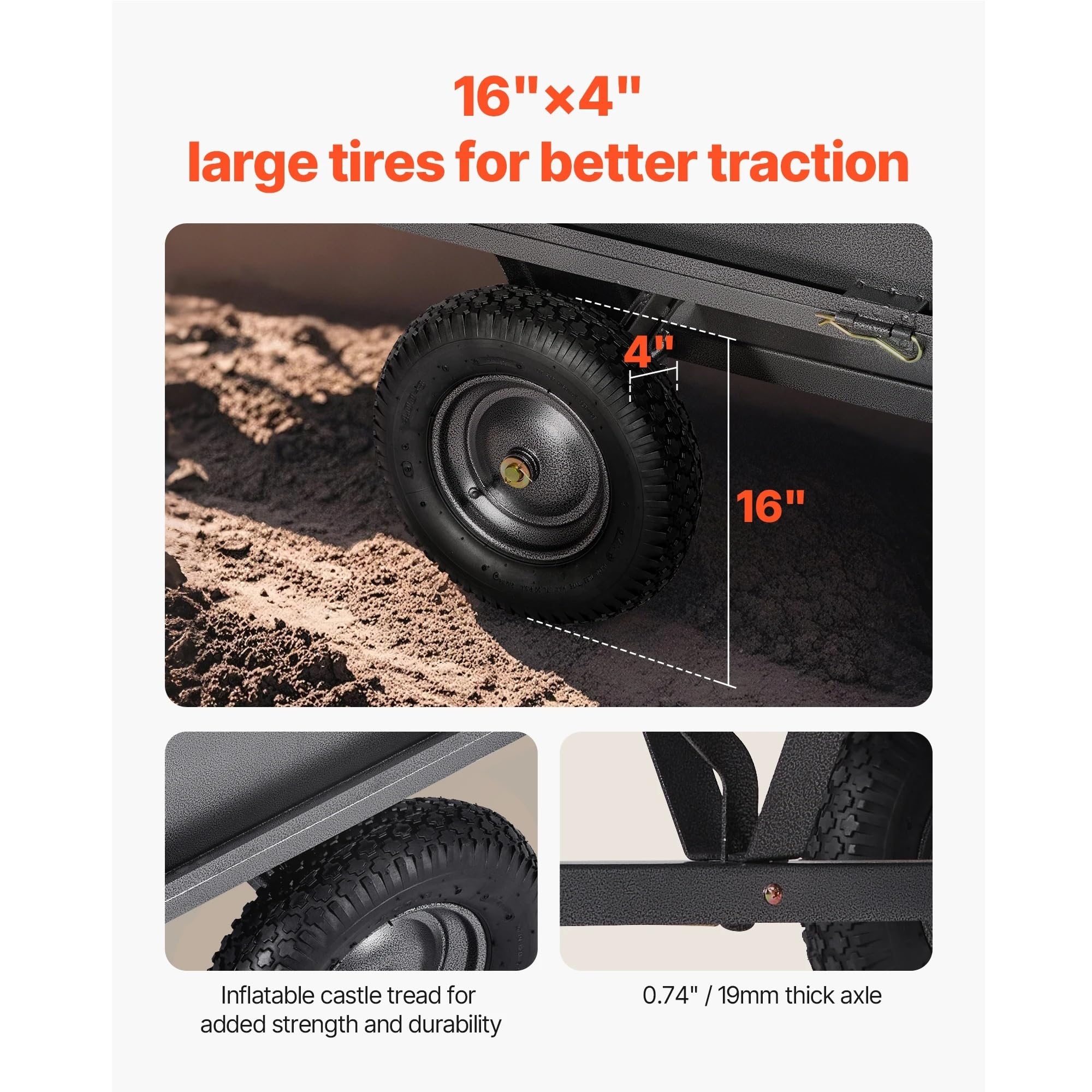 Remolque utilitario de Descarga de Acero, Carro de Remolque con Capacidad de 17 pies cúbicos y 600 Libras for Tractor cortacésped ATV UTV(10cu.ft)