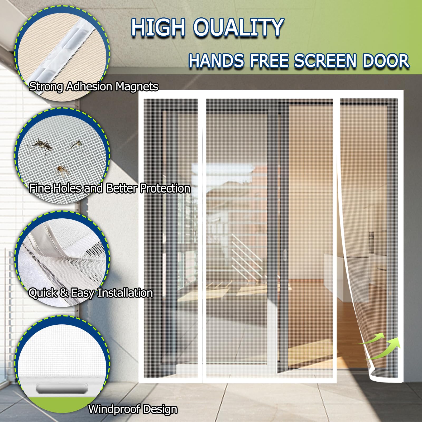 Magnetic Screen Doors Magnetic Door Curtains Fly Screen Anti Mosquito Mesh Curtain With Powerful Magnets And Full Frame Magic Tape 190x210cm Black