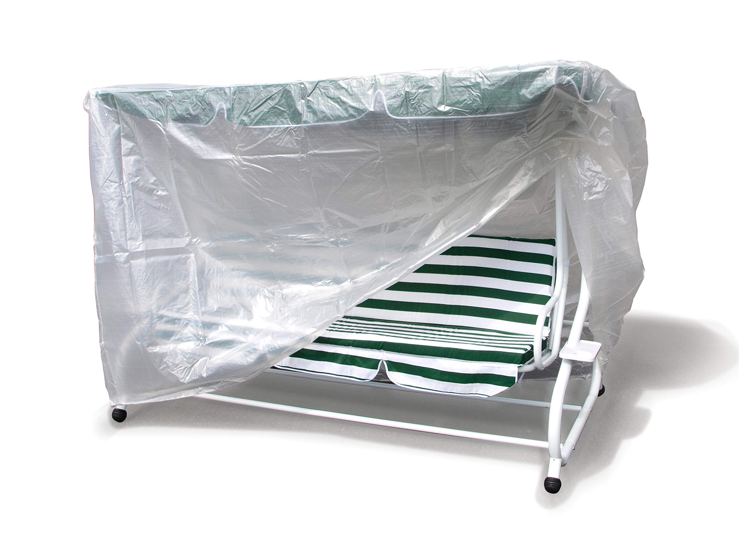 DEGAMO Funktions - Hollywoodschaukel Miami 4-sitzer 228cm, klappbar als Liege, grau/Creme, incl. Schutzhülle 250cm mit Reissverschluss aus PE, transparent