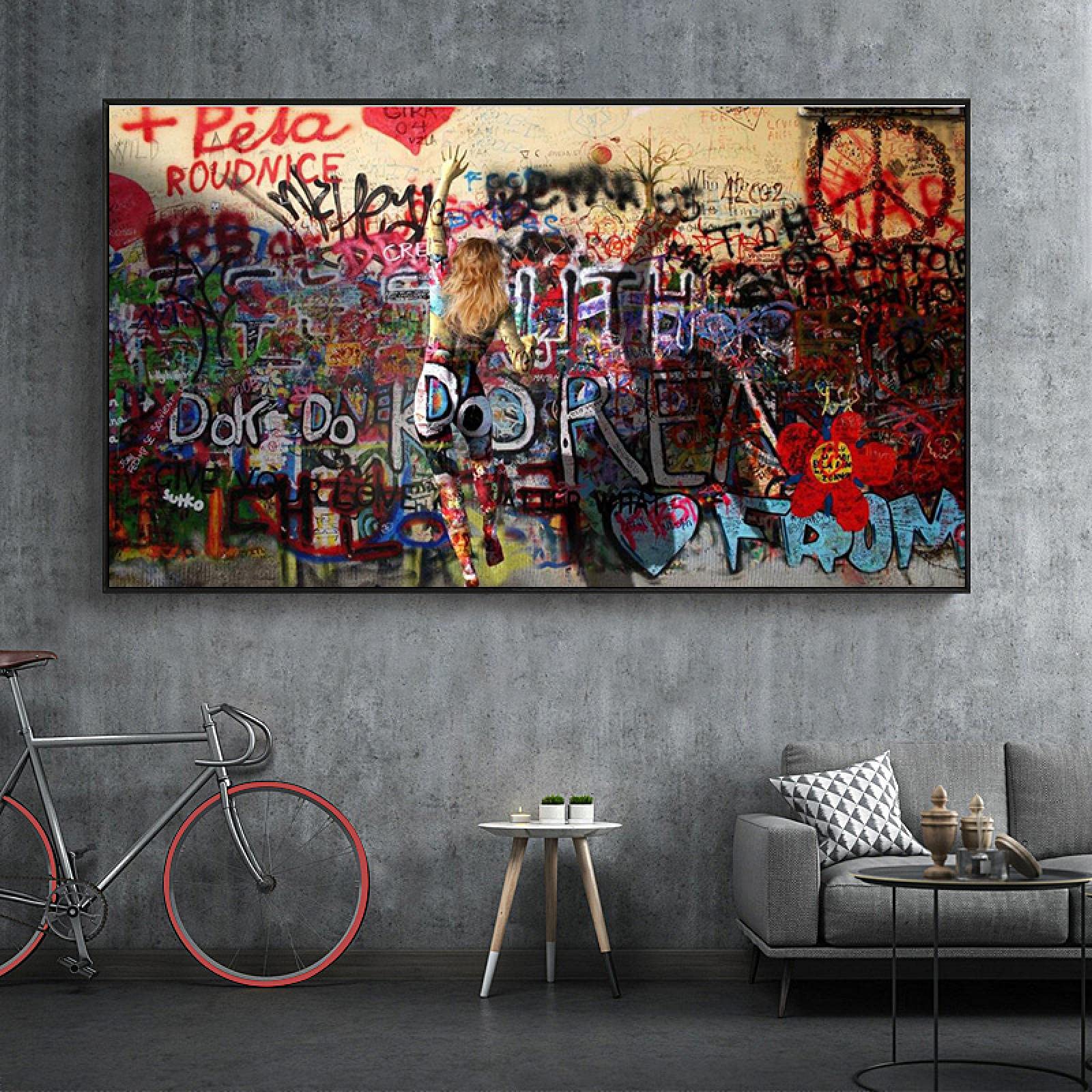 Graffiti art toile peintures grand format pour habiller un grand mur blanc de salon