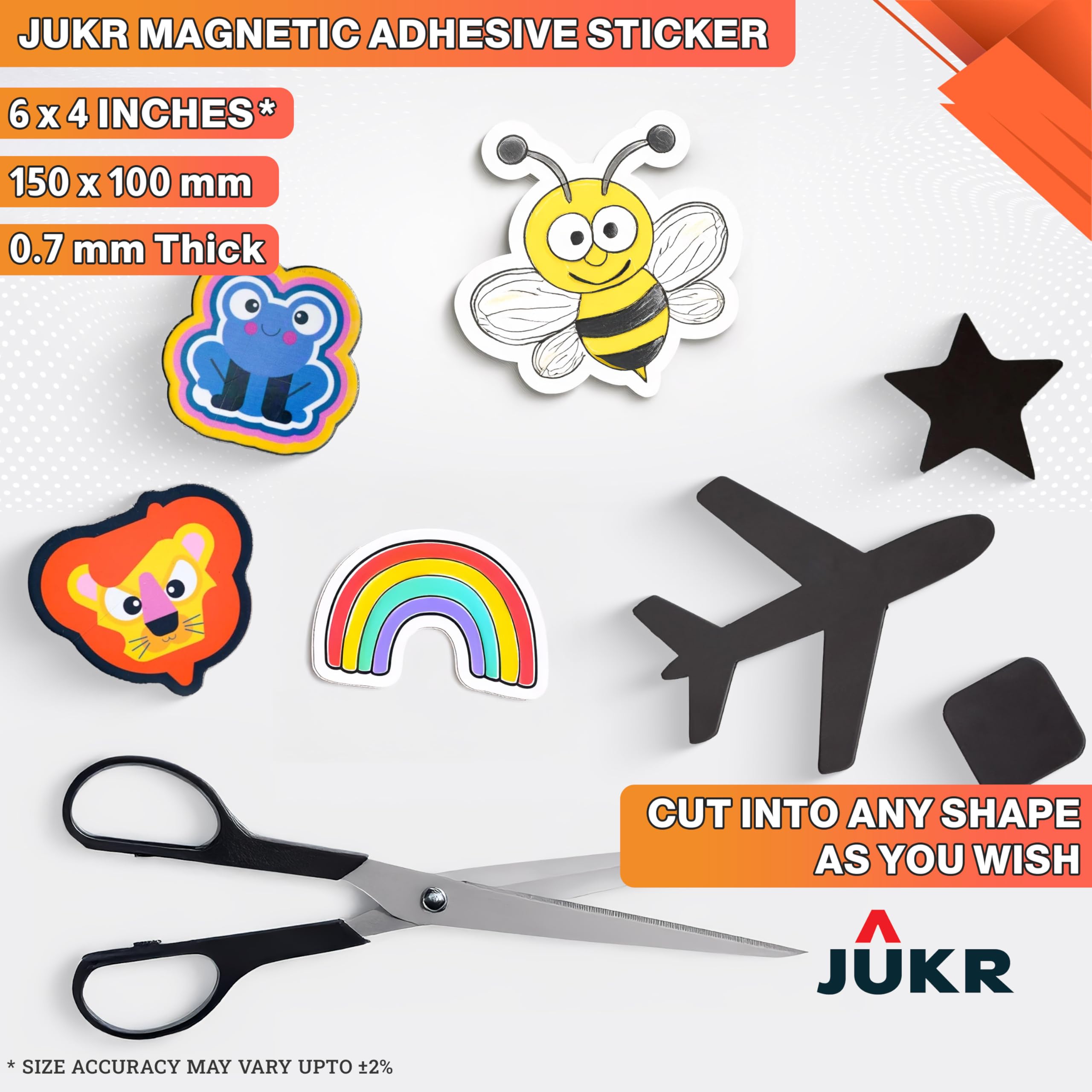 JUKR Self Adhesive 6 x 4 Inches 0.7 mm Thickness Easy to Cut Magnetic Sheets For Art And Craft Work, Make Your Own Peel and Paste Flexible Photograph Custom Fridge Magnetic Stickers (Pack of 6 PCS) 4