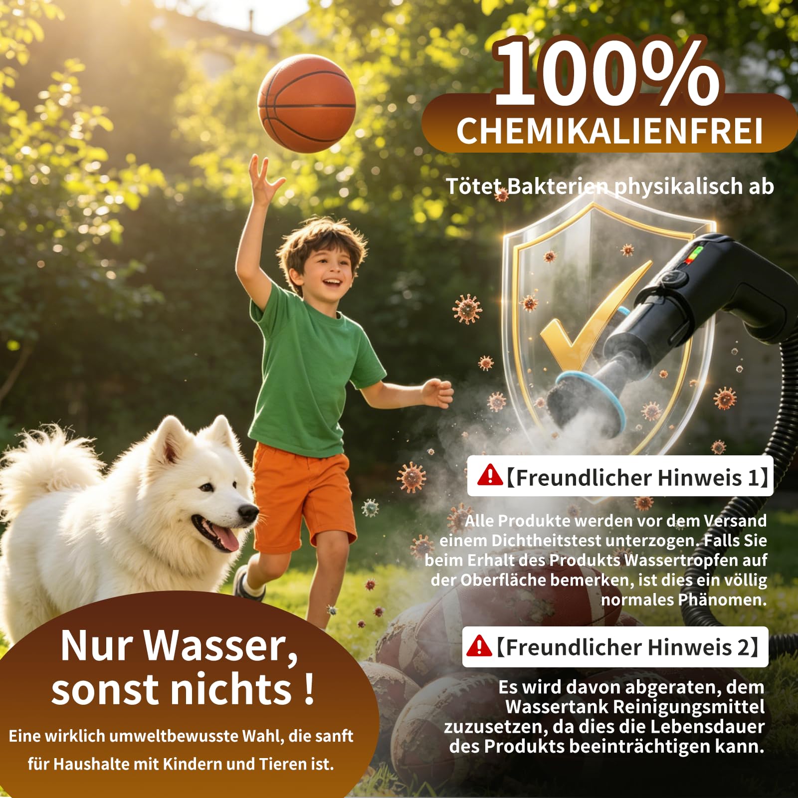 Dampfreiniger Handgerät, 2500W Handdampfreiniger mit Stufengriff, 8 Düsen, 1,8L Tank, 3 Dampfstufen, 4 BAR Hochdruck, 15S Heizzeit 105℃, Tragbarer Dampfreiniger für Auto Küche Bad Polster BBQ
