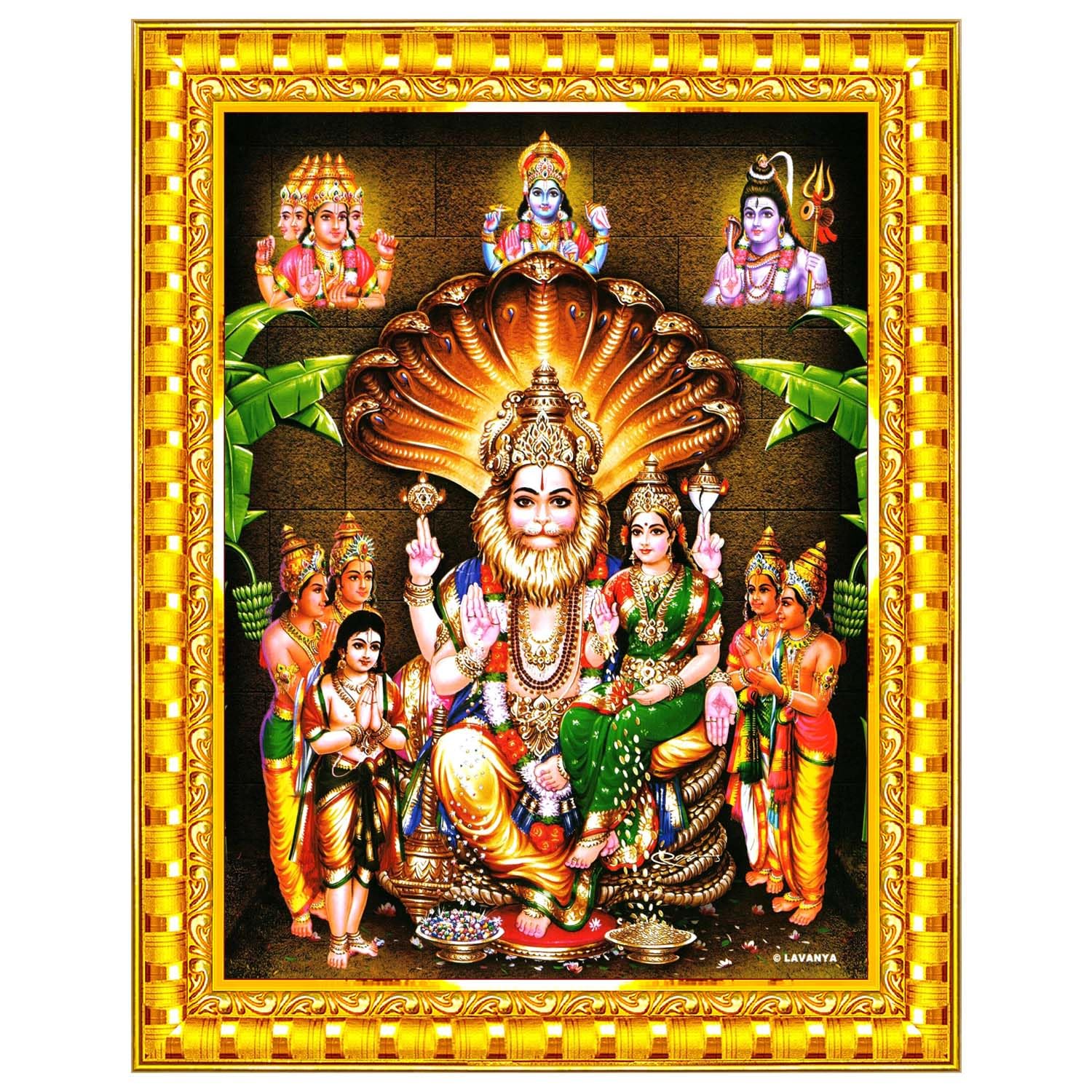 Pavan Photo Laminations Lakshmi Narasimha Swamy Lord Narsingh Bhagwan Wall Painting Framed Home Decor (Wood,Matte,Gold,Small Size,6 x 8 Inch) R593S-image-10