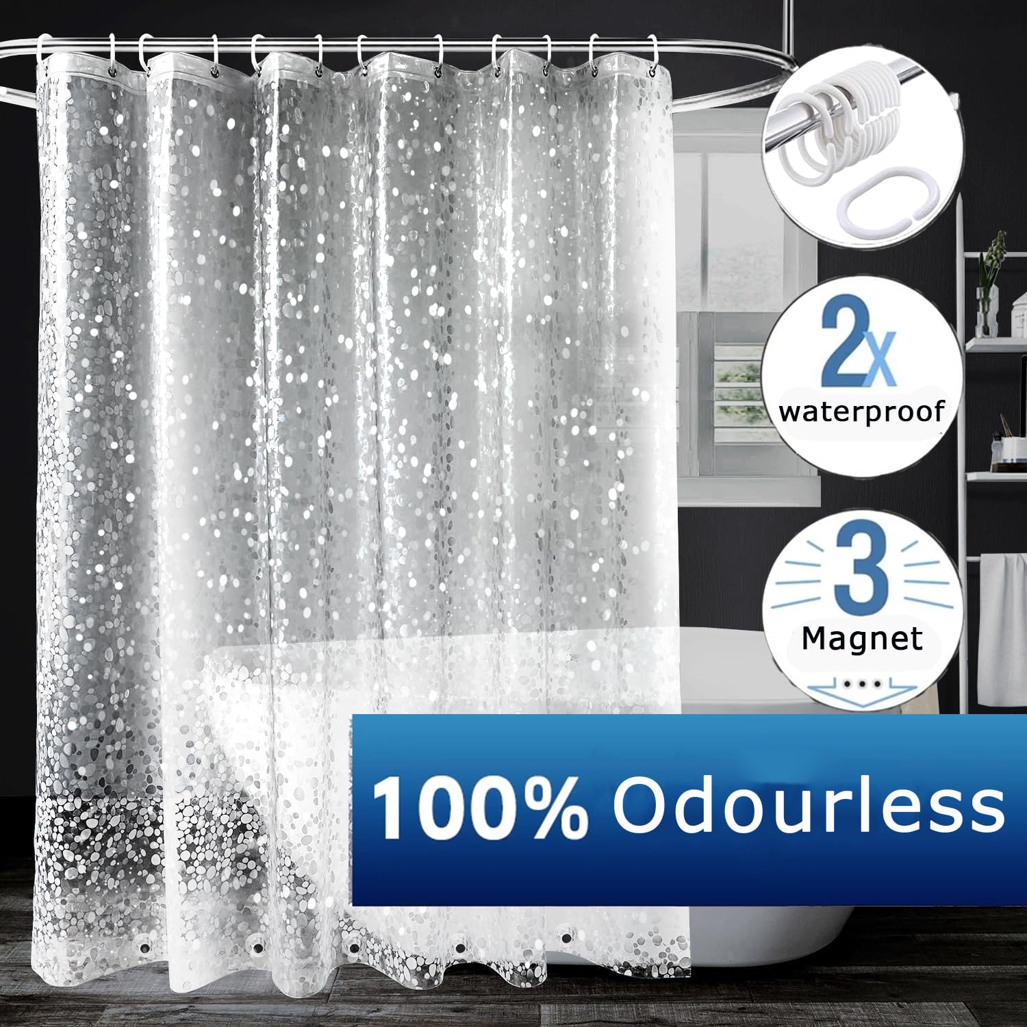 Tenda da doccia lunga in PEVA, resistente, trasparente, impermeabile, inodore, 180 x 200 cm | Leroy Merlin
