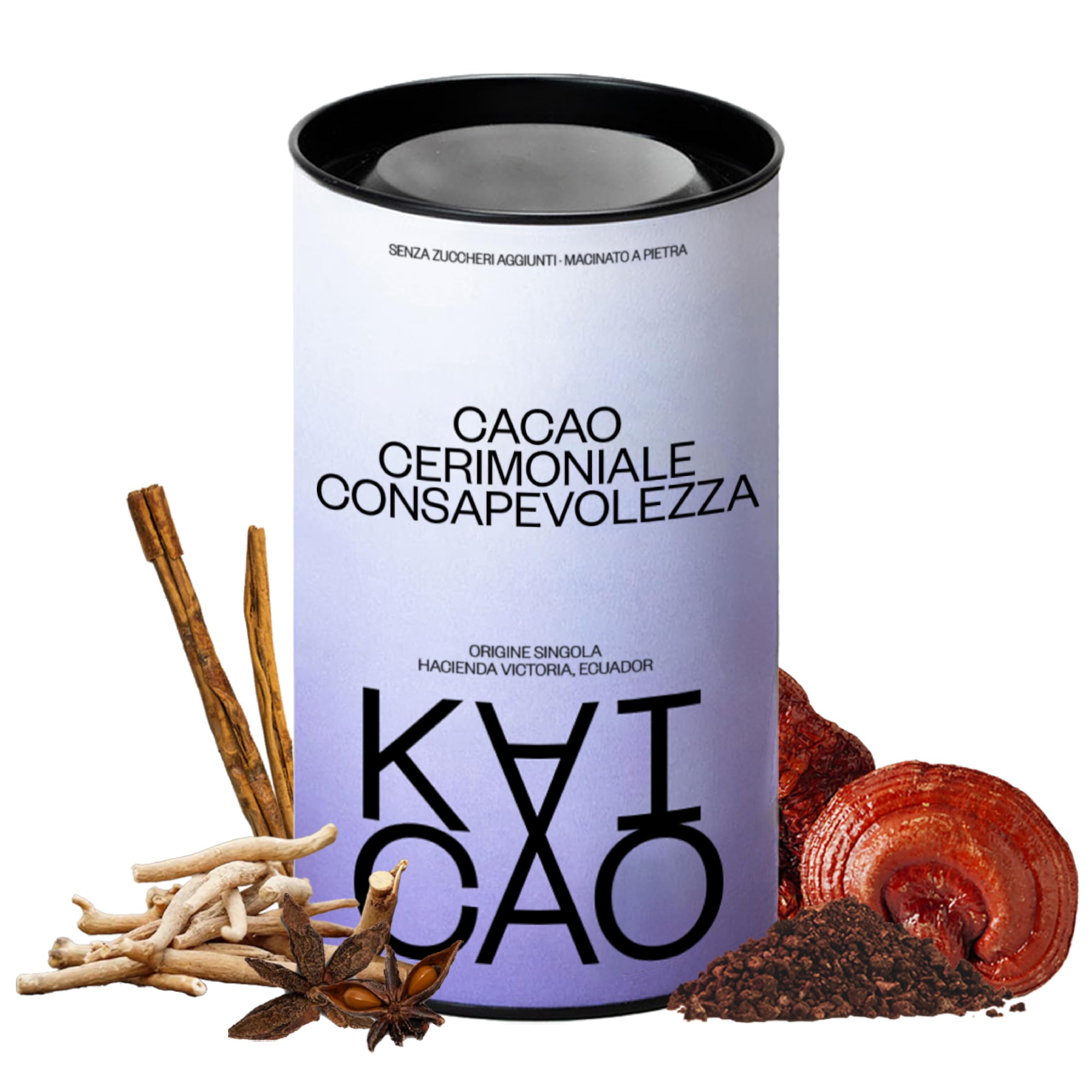 Kaicao Cacao Cerimoniale Mindfulness con Reishi e Ashwagandha - Cacao Puro Macinato in Polvere, origine Ecuador – Senza Zucchero, Vegano, Senza Glutine, Dieta Keto - 201