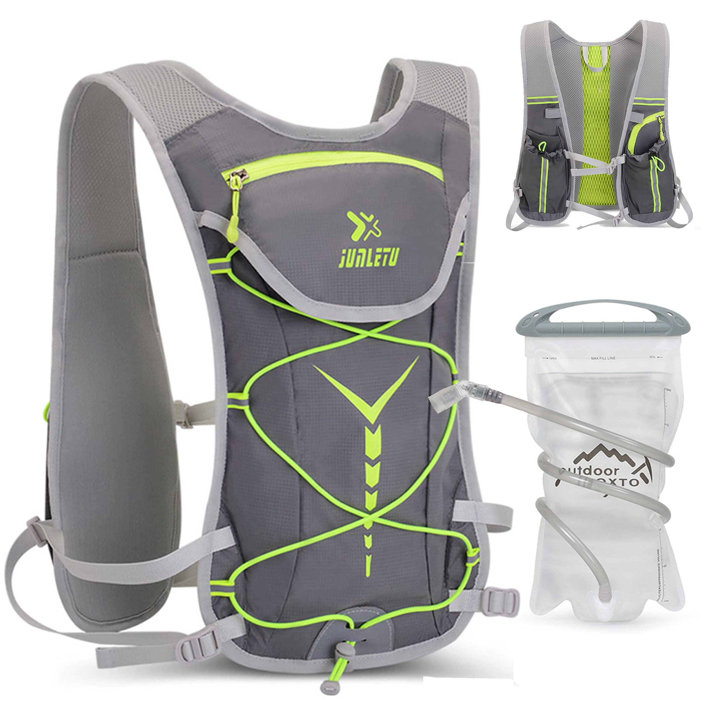 Hydration Pack with 2L Hydration Bladder – Rucksack, Water Backpack, Sports Vest, Hiking, Cycling, Climbing, Camping, Trail Running (Grey)
