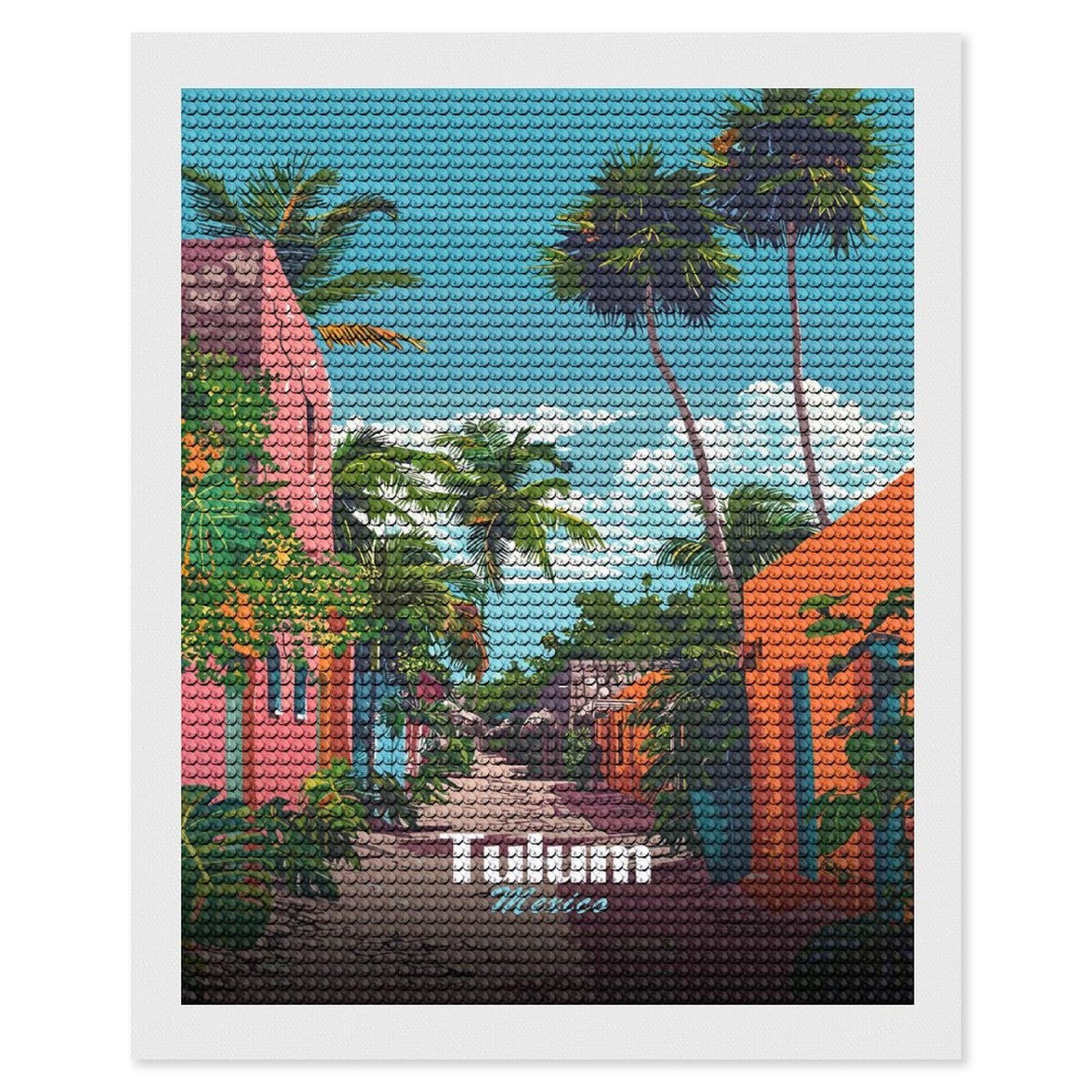Junmoney Tulum Mexico Street Scene DIY Diamond Art Canvas Kit 16"x20", Complete Accessories, Creative Leisure Activity, Home Wall Decor, Gift Idea