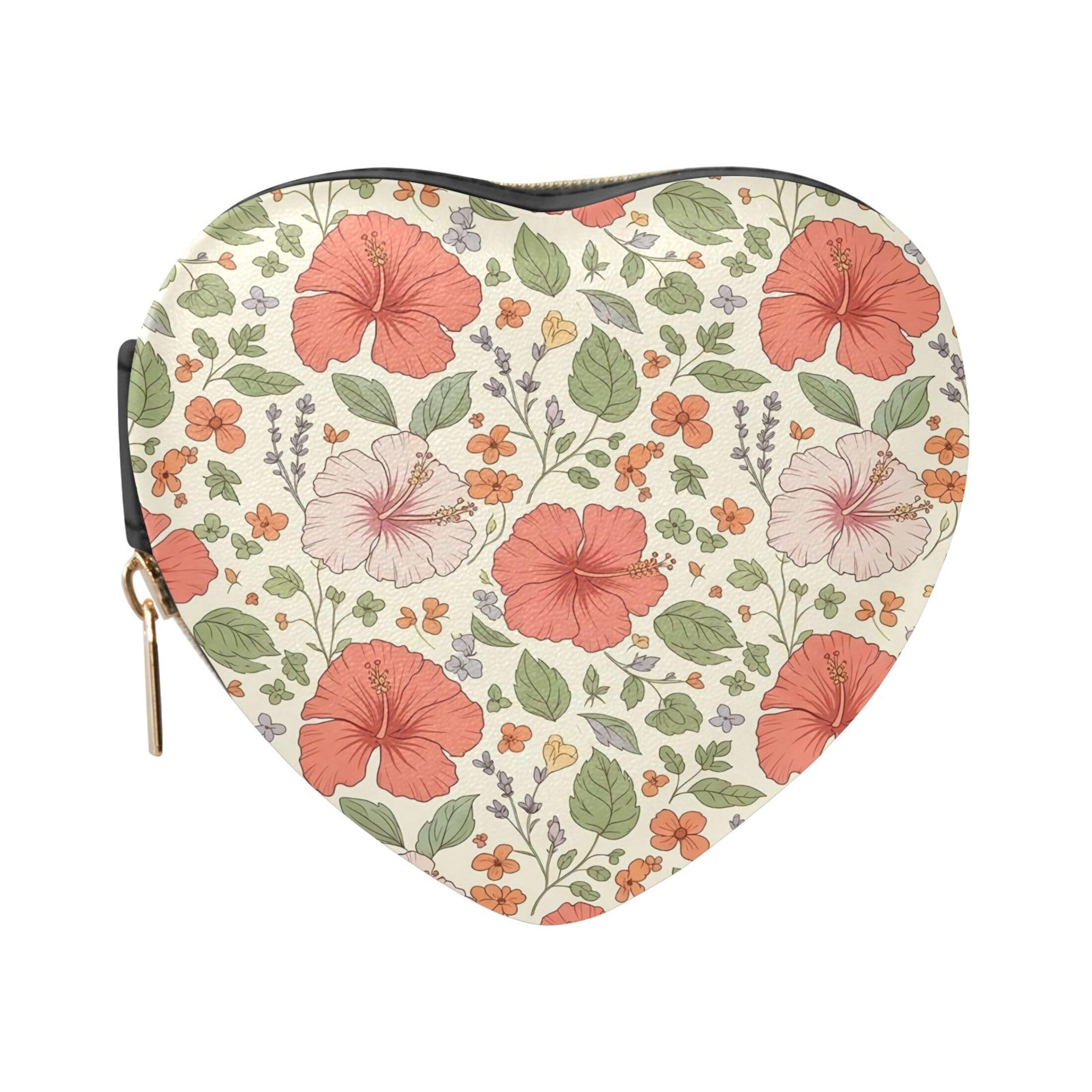 Fuauuyl Hibiscus Flowers Small Jewelry Box Heart-Shaped Jewelry Case, Portable Travel Organizer Bridesmaid Proposal Gift for Women Girls
