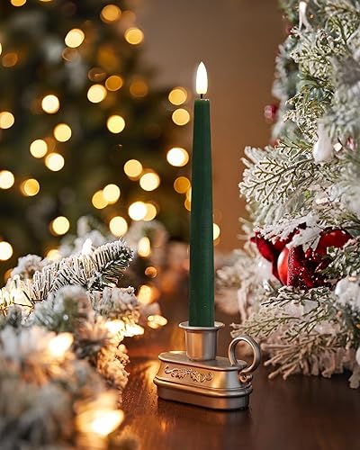 Miniatura 8 de Stmarry Green Real Wax LED Flameless Taper Candles with Remote and Timer, 9.65 Inch Flameless Candlesticks, Dripless Battery Operated Candles with