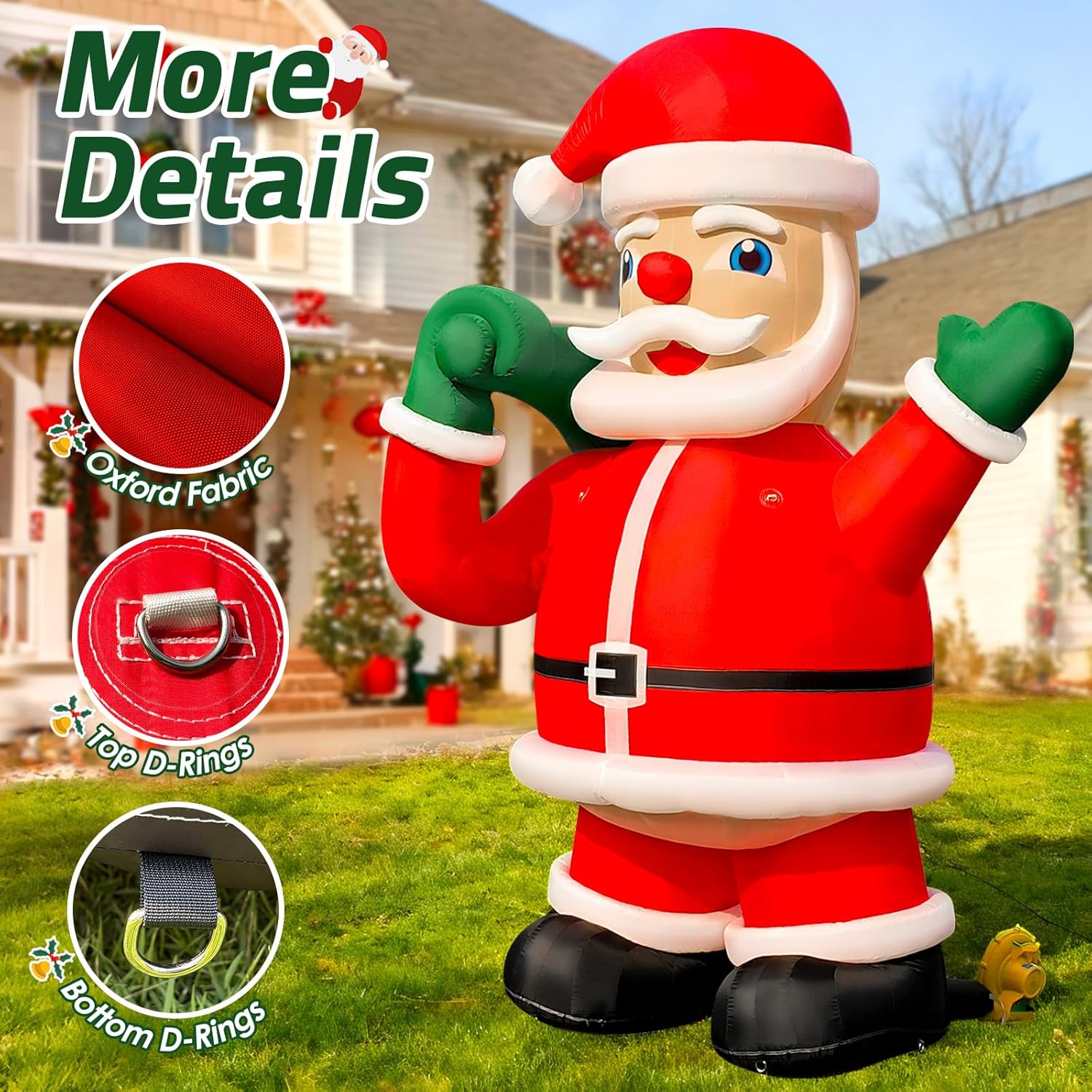 12FT Giant Inflatable Santa Claus with Blower, Premium Oxford Cloth Material, Blow Up Santa Outdoor Christmas Decorations for Yard Holiday Parties Commercial Events
