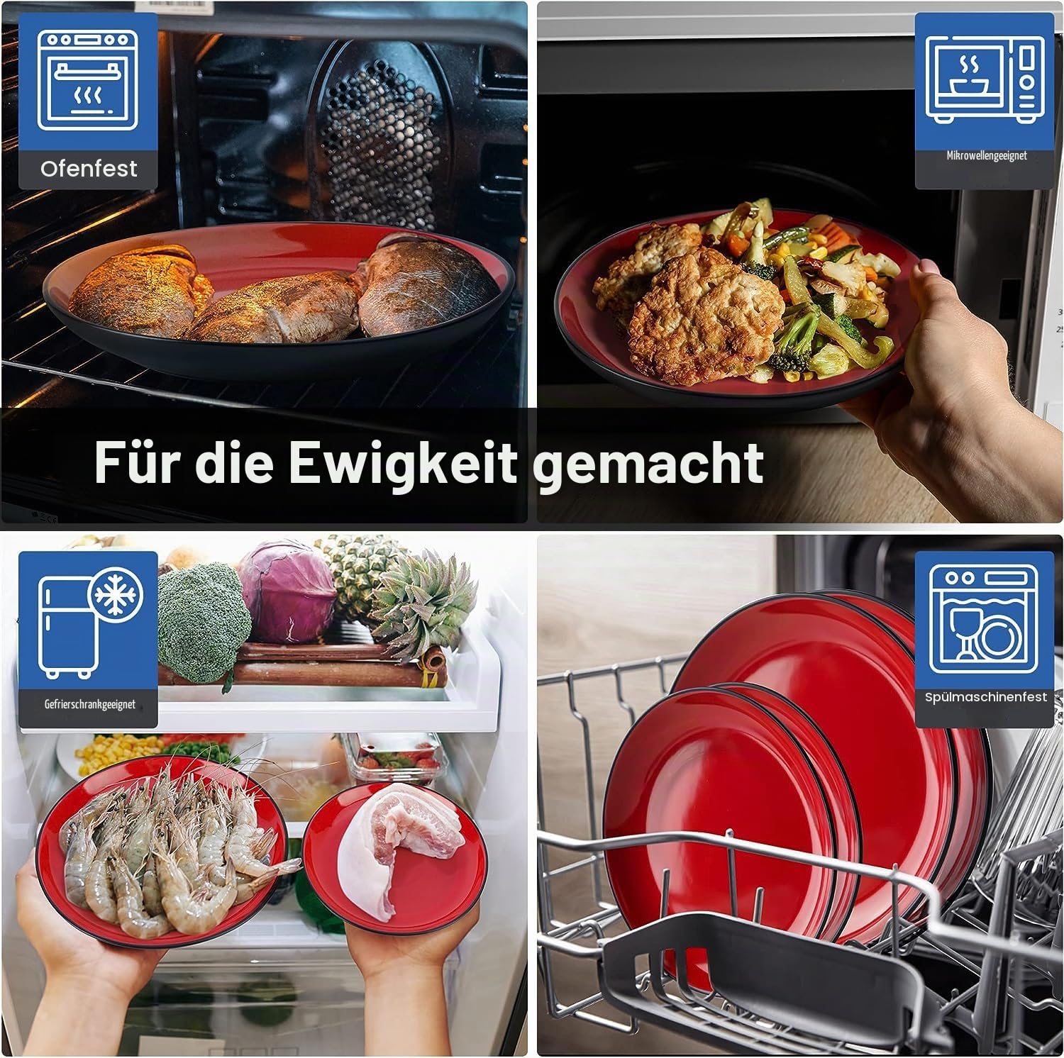 MIAMIO - Geschirrset/Tafelservice Keramik (24-teilig) - Le Papillon (Rot)