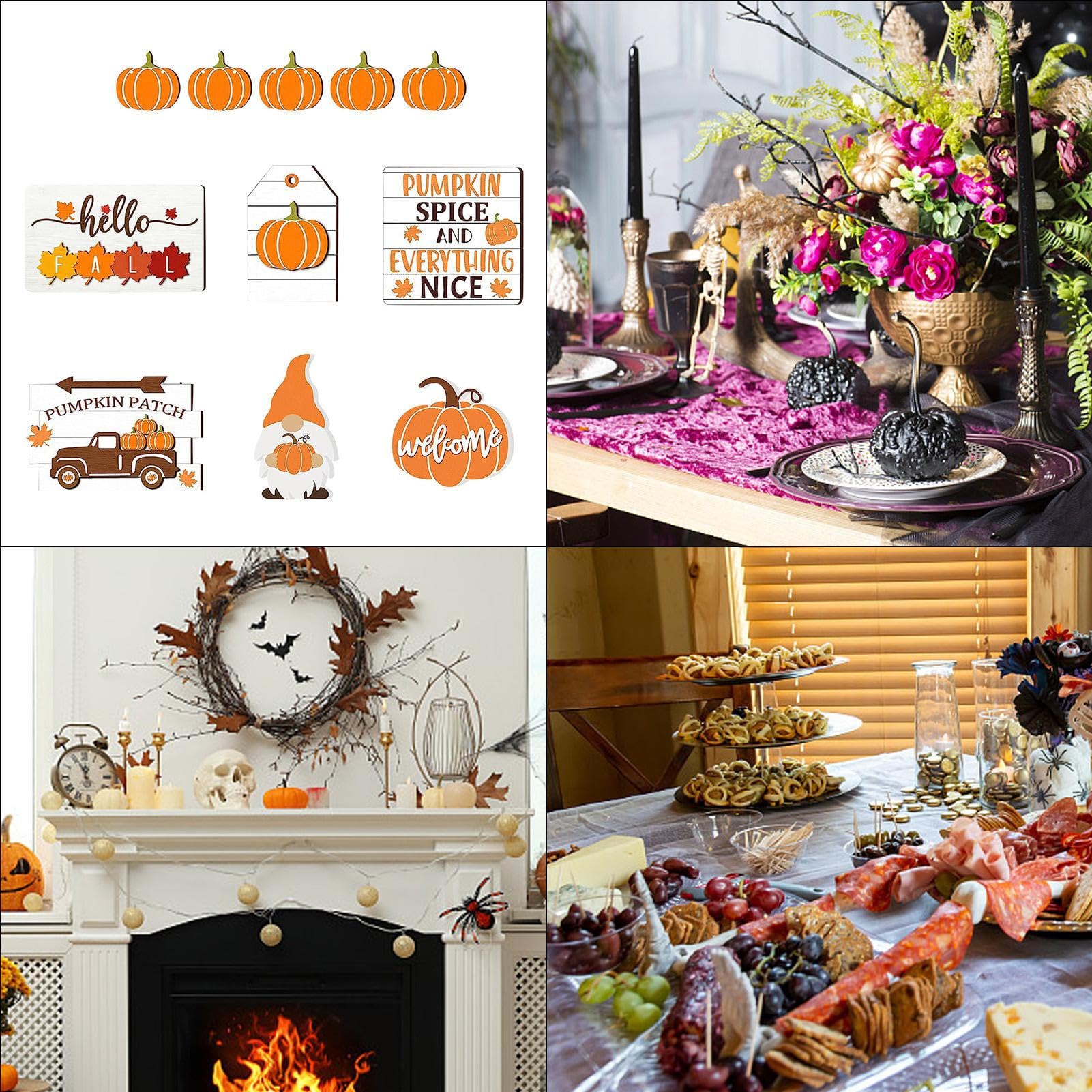 Redbaker 3 Decorazioni Autunnali Da Tavolo In Legno – Zucca, Scritte Thanksgiving – Set Centrotavola Rustico - 2