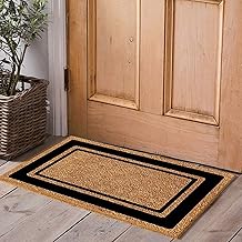 Onlymat Heavy-Duty Coir Rectangular Shape Doormat for Indoor and Covered Entrances, Weather Resistant with Anti Skid Vinyl Backing, Brown Decorative Entryway Rug with Black Borders, 90cm X 50cm