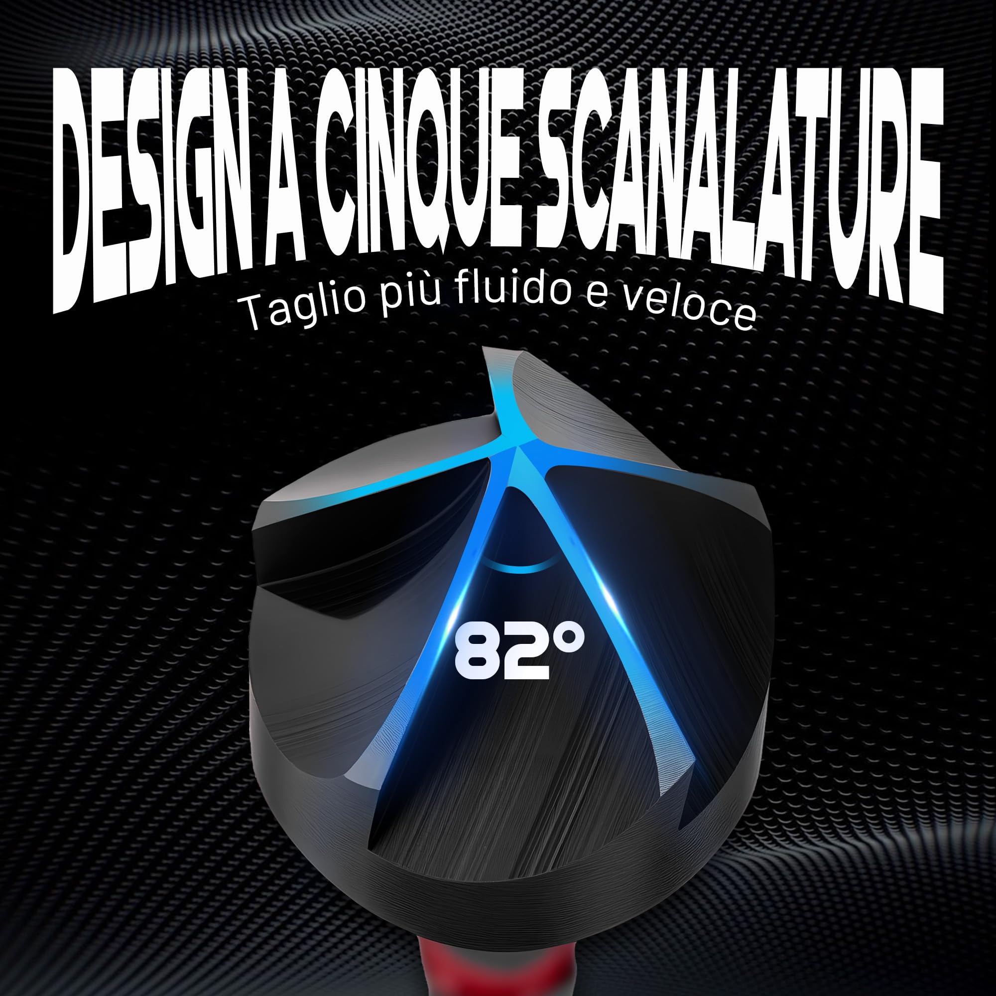EZARC Set di punte da trapano per svasatura in ossidiana, per metallo duro, punta da trapano con rivestimento in nitruro di alluminio e titanio con gambo esagonale da 1/4", design a 5 scanalature, 1/4