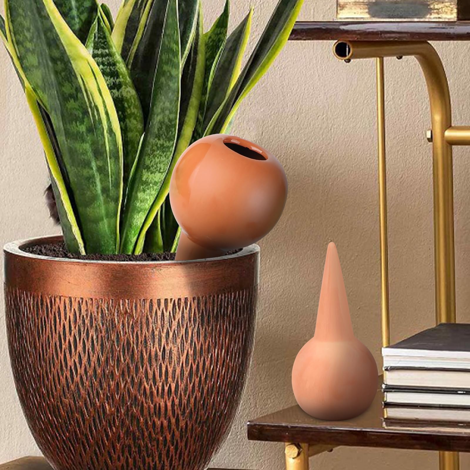 EXLECO 8X 360ml Cône en Argile Goutte à Goutte Grand Globes D'arrosage en Céramique Arrosage Bouteille Automatique Terre Cuite pour Arroser Distributeur d'eau pour Plantes Terracotta Watering Pots